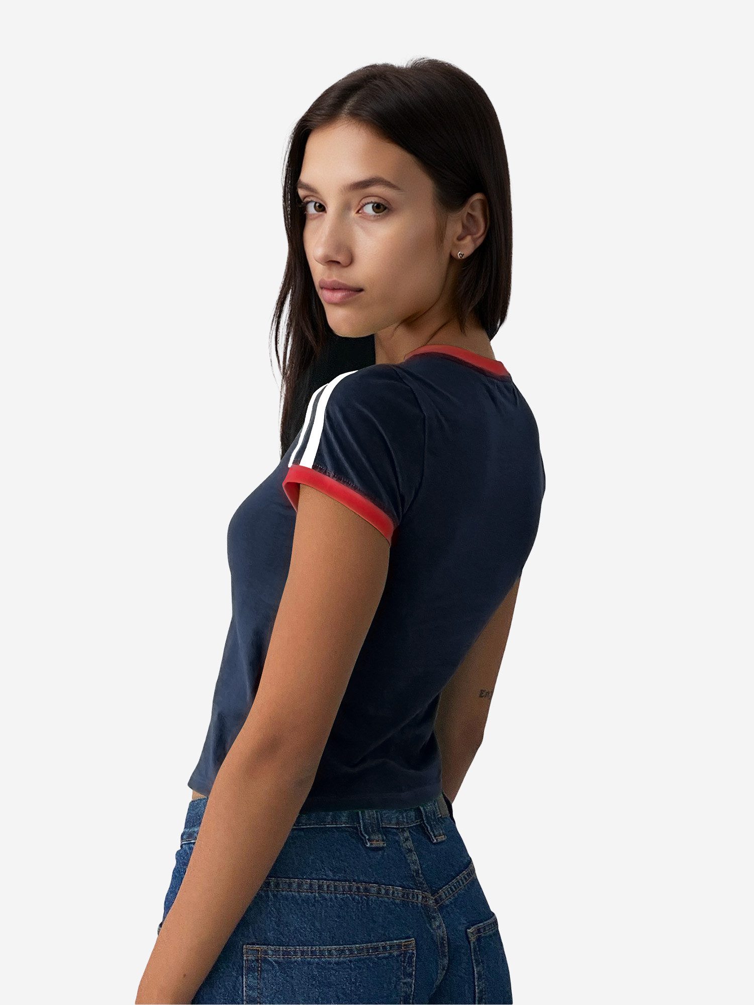 Imily Bela Print-Shirt Damen Sommer Cropped Kurzarm Y2k Kontraststreifen (P günstig online kaufen