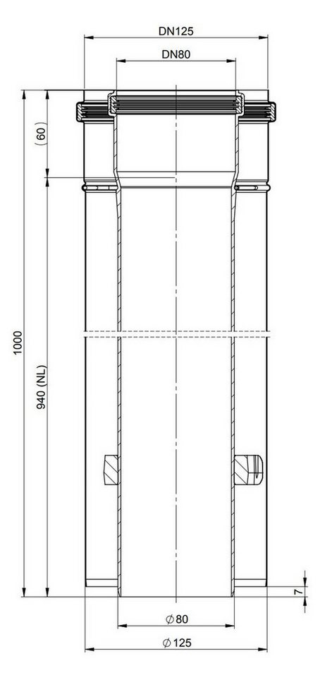 Thumbnail - ATEC Abgastechnologie PP-Rohr ATEC Schornstein Rohr konzentrisch DN80/125, 955mm 1419, DN 80/125, 80 mm
