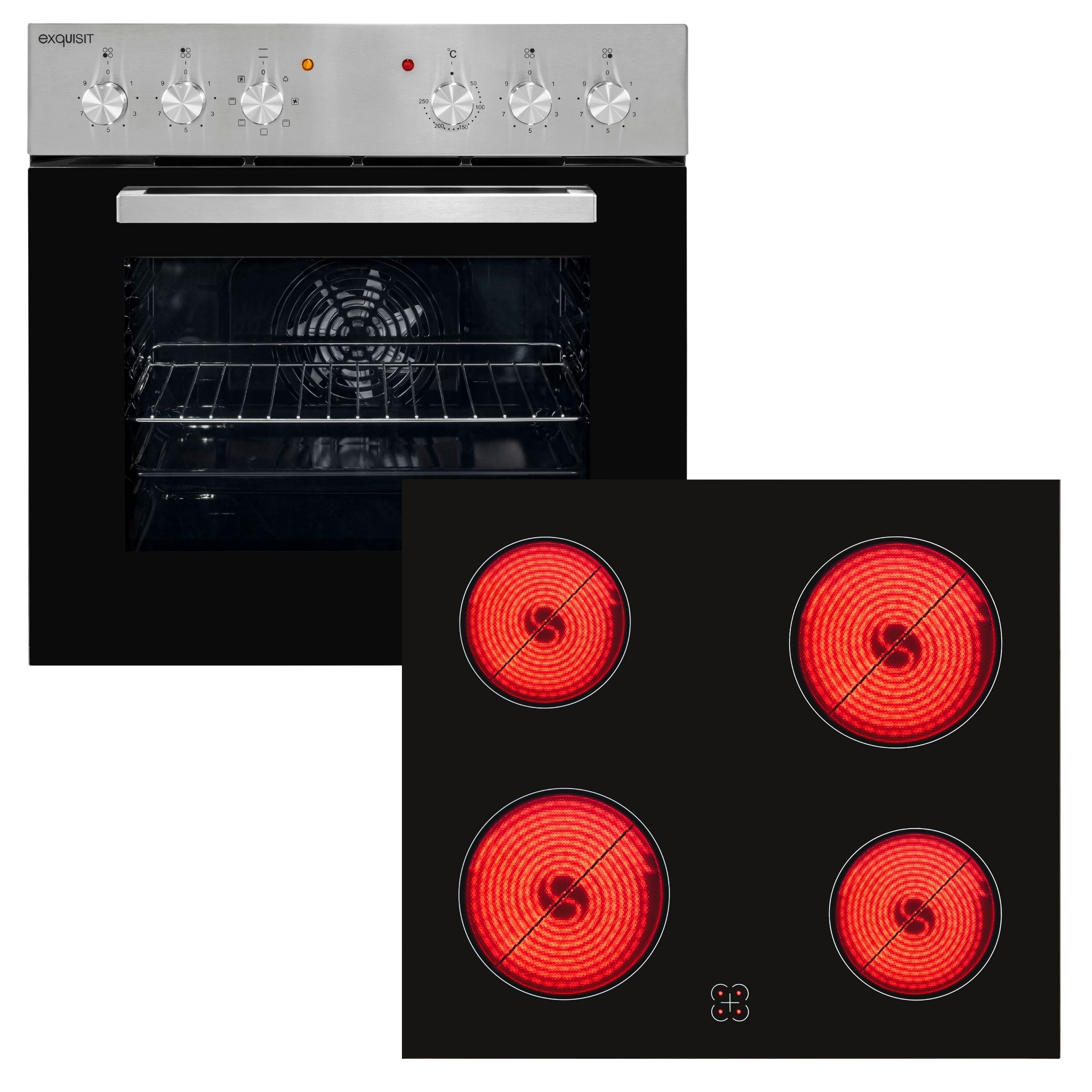exquisit Backofen-Set EHE 156-2.1 U-Set, 7 Backofenprogramme, 4 Kochzonen, Restwärmeanzeige