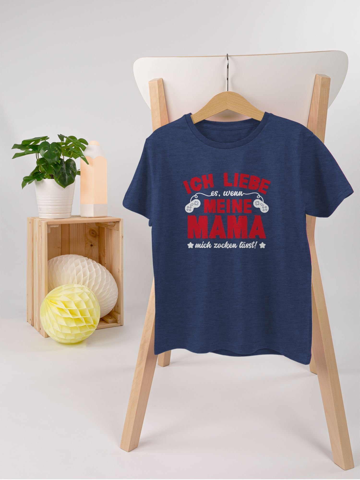 Ich T-Shirt Meliert weiß/rot Statement Shirtracer Sprüche 2 liebe Kinder Mama Dunkelblau - meine
