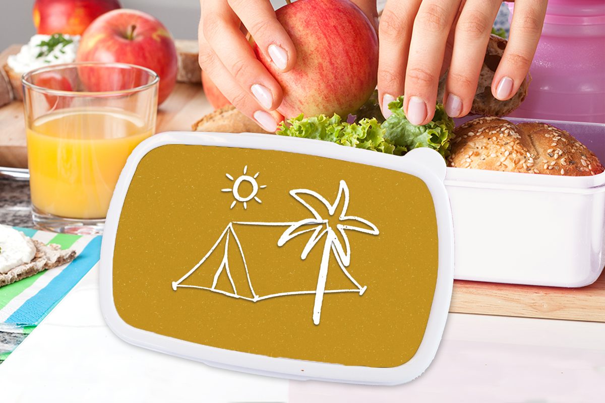 - Zelt Lunchbox Palme, Erwachsene, Kinder für (2-tlg), Mädchen und Brotbox MuchoWow Jungs - für Kunststoff, und weiß Brotdose, Sommer