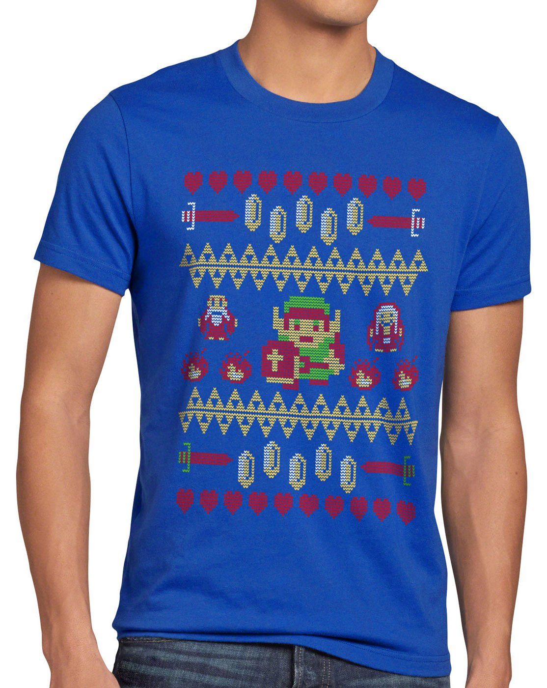 pulli Ugly Print-Shirt Sweater Christmas blau strick Herren weihnachten zelda style3 Link T-Shirt xmas