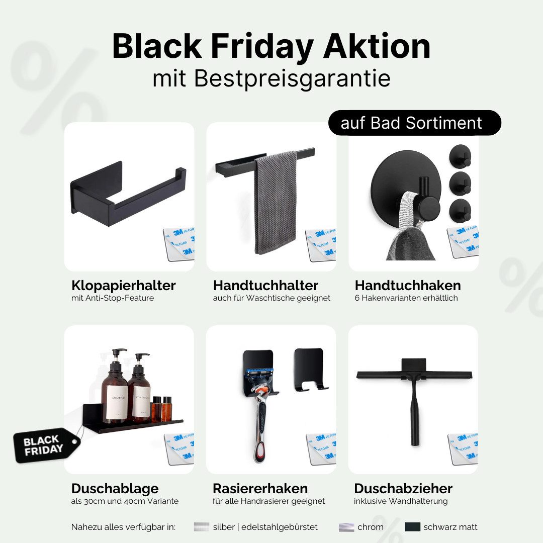 LIVINA HOME Handtuchhalter ohne Bohren 40cm Edelstahl, Gästehandtuchhalterung zum Kleben fürs Bad, Handtuchständer schwarz, Handtuchhalter Wand, Wandhaken, Hand – Bild 5 von 5