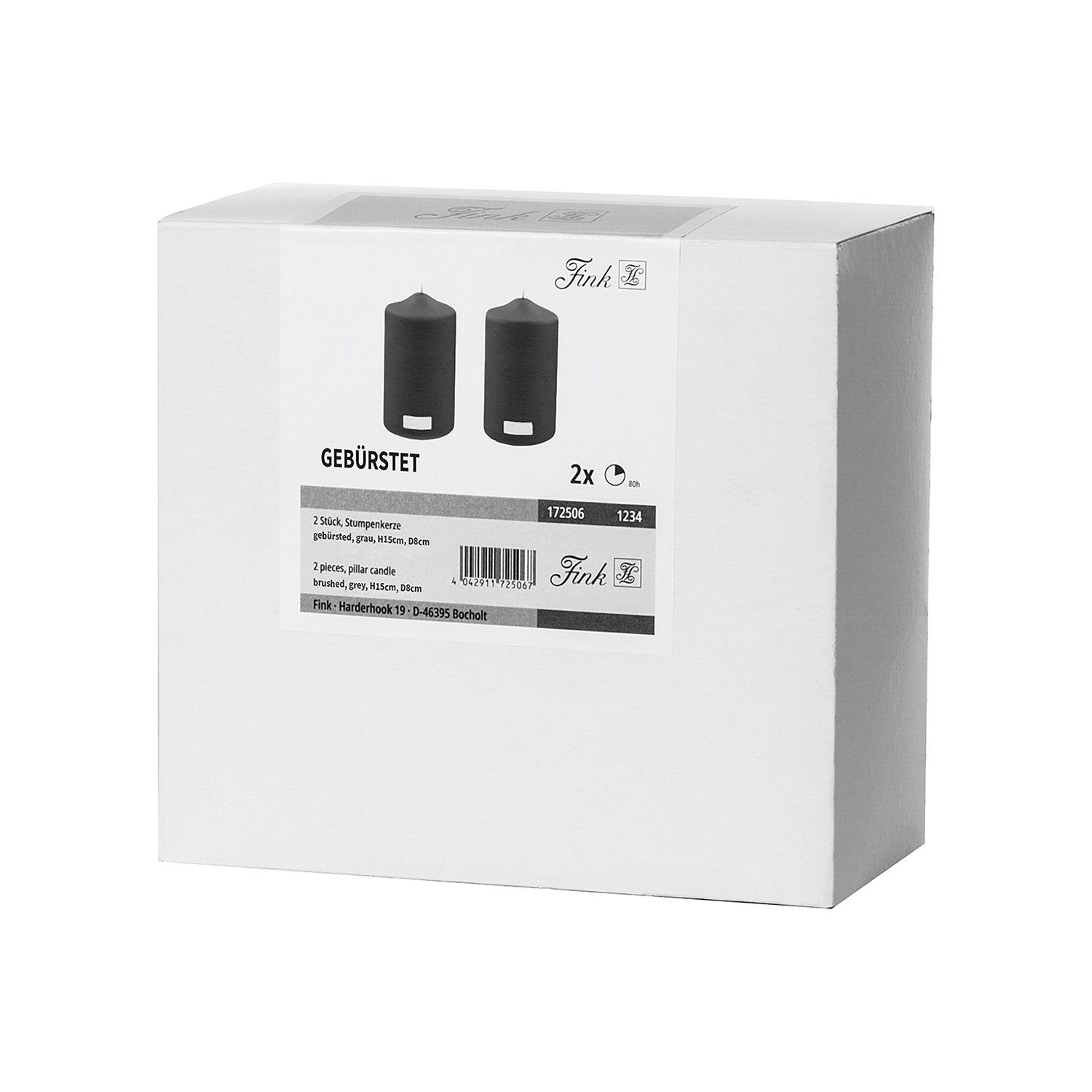 Fink Stumpenkerze CANDLE 2er Set Stumpenkerzen - grau - Paraffin - H. 15cm x B. 8cm (1-tlg., Dicke Kerzen - Großkerzen), Säulenkerzen Blockkerzen Zylinderkerzen - Elegante Standkerzen