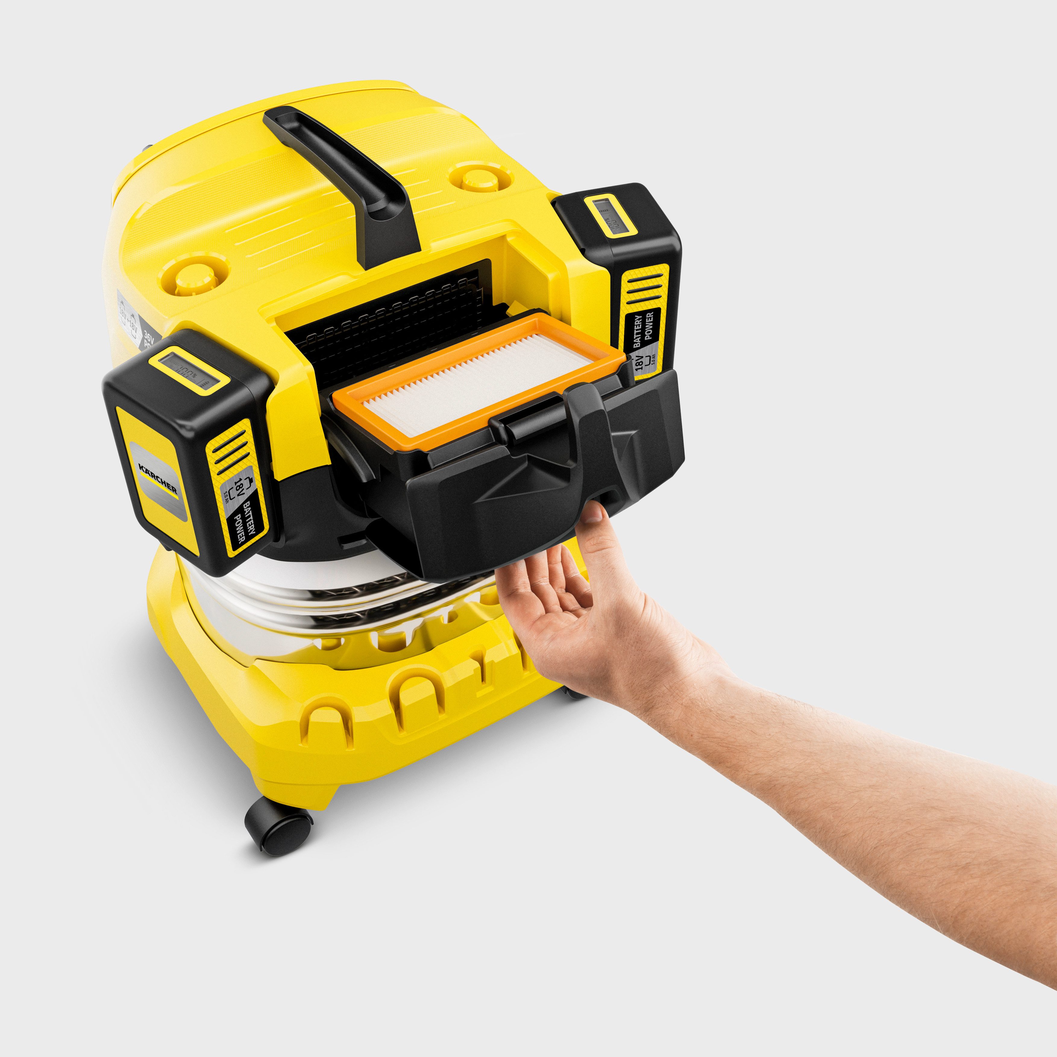 KÄRCHER Nass-Trocken-Sauger WD 4-18 S Dual Battery Set V-20/22, 36-V-Motor, 20 l Edelstahlbehälter, inkl. Akku und Ladegerät