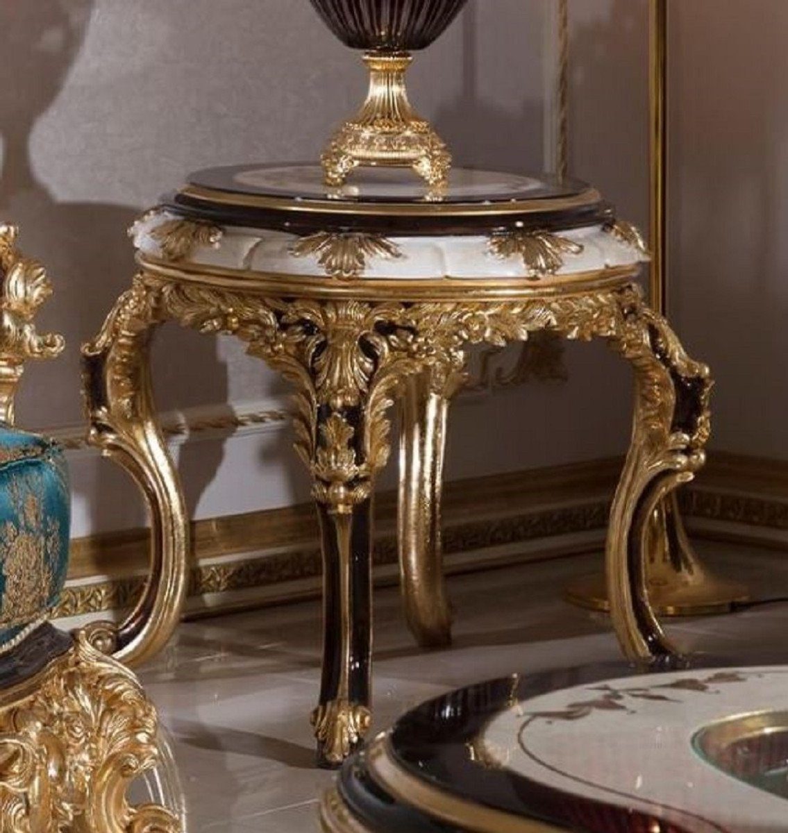 Casa Padrino Beistelltisch Prunkvoll Prunkvoller Gold Barock - Edel Braun Beistelltisch Weiß / Barock - & im - Tisch Möbel Barockstil Luxus / Massivholz