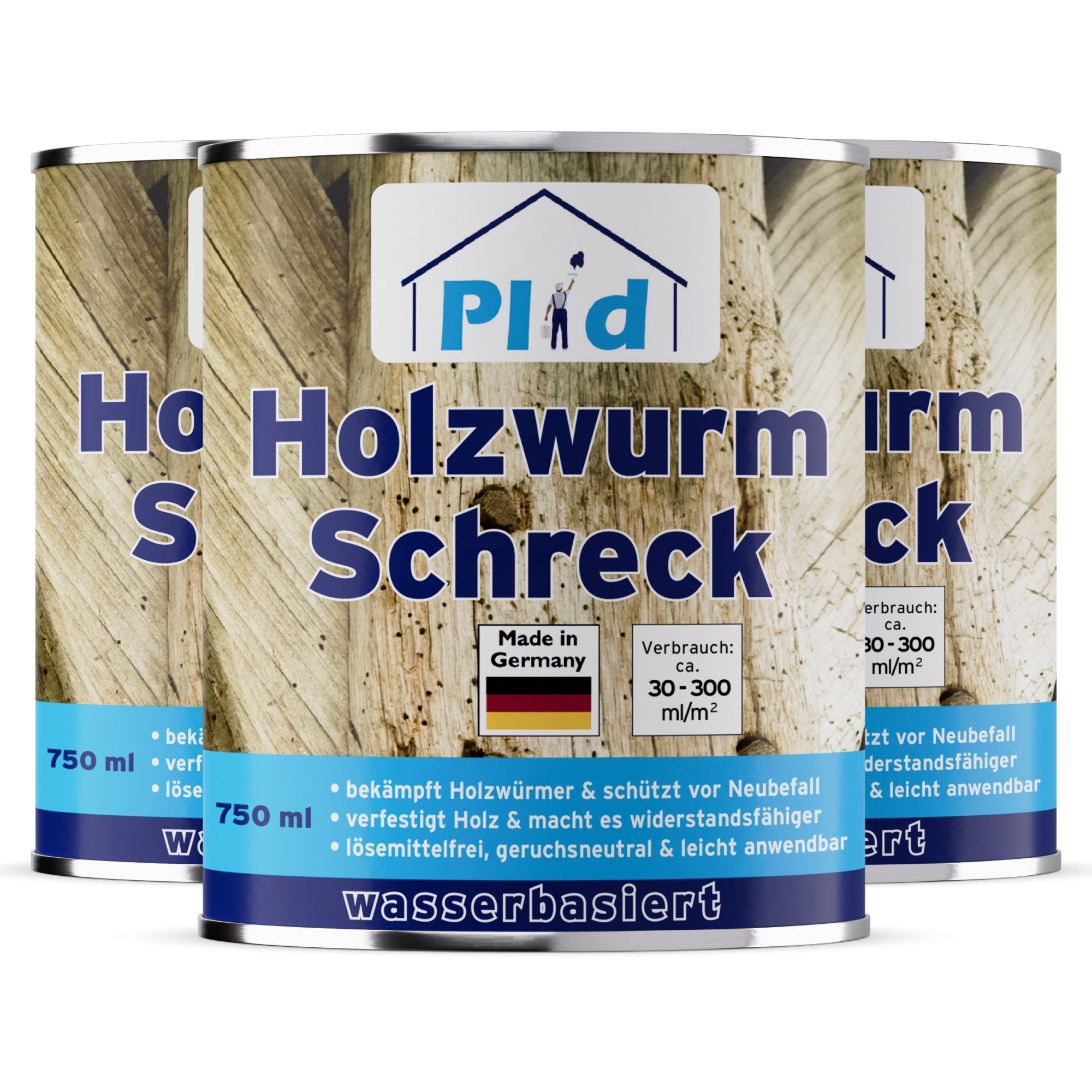 plid Holzschutzlasur Holzwurm-Schreck – Effektiver Holzschutz / Holzwürmer & Holzbohrkäfer, Schnelltrocknend