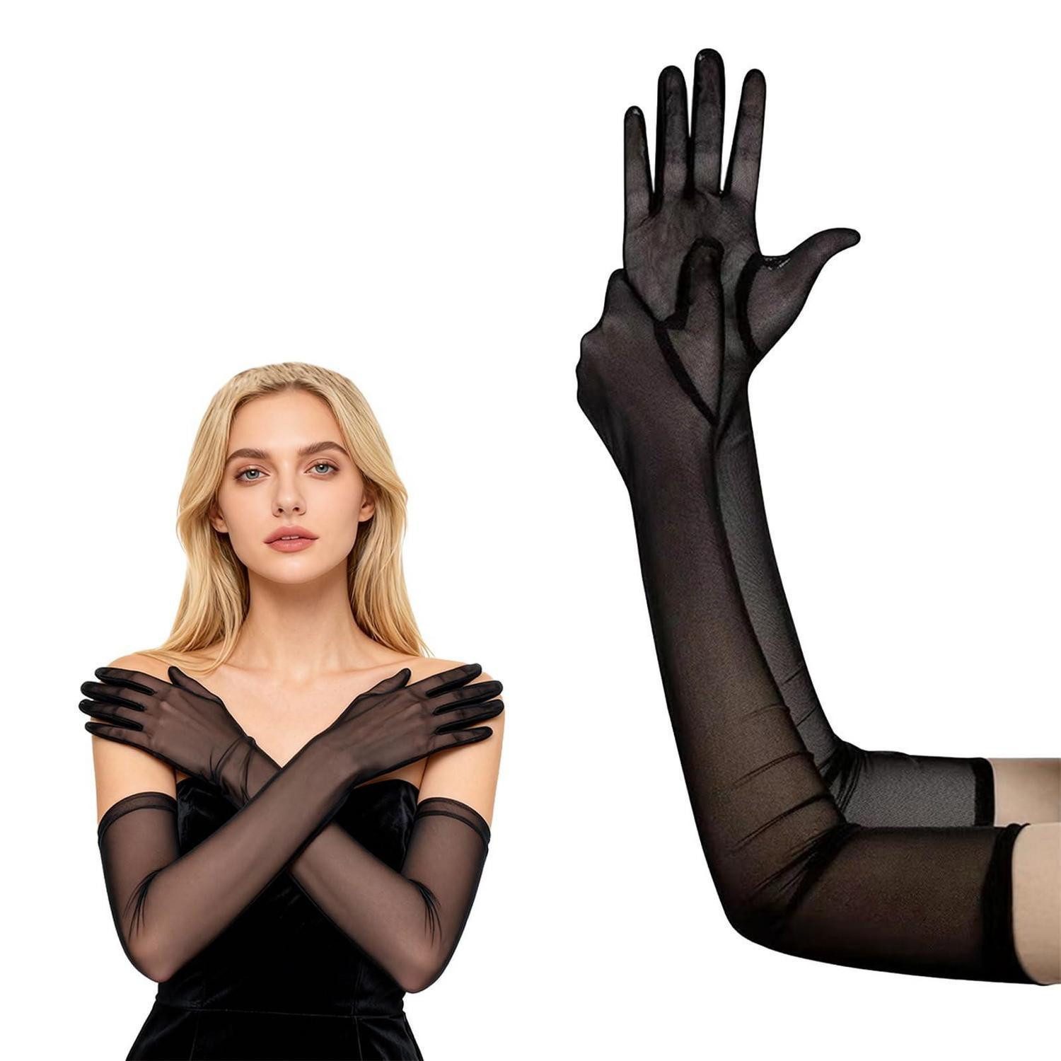 LuxusKollektion Abendhandschuhe Lange Handschuhe Damen/Herren Schwarz Spitze 55cm (1-St)
