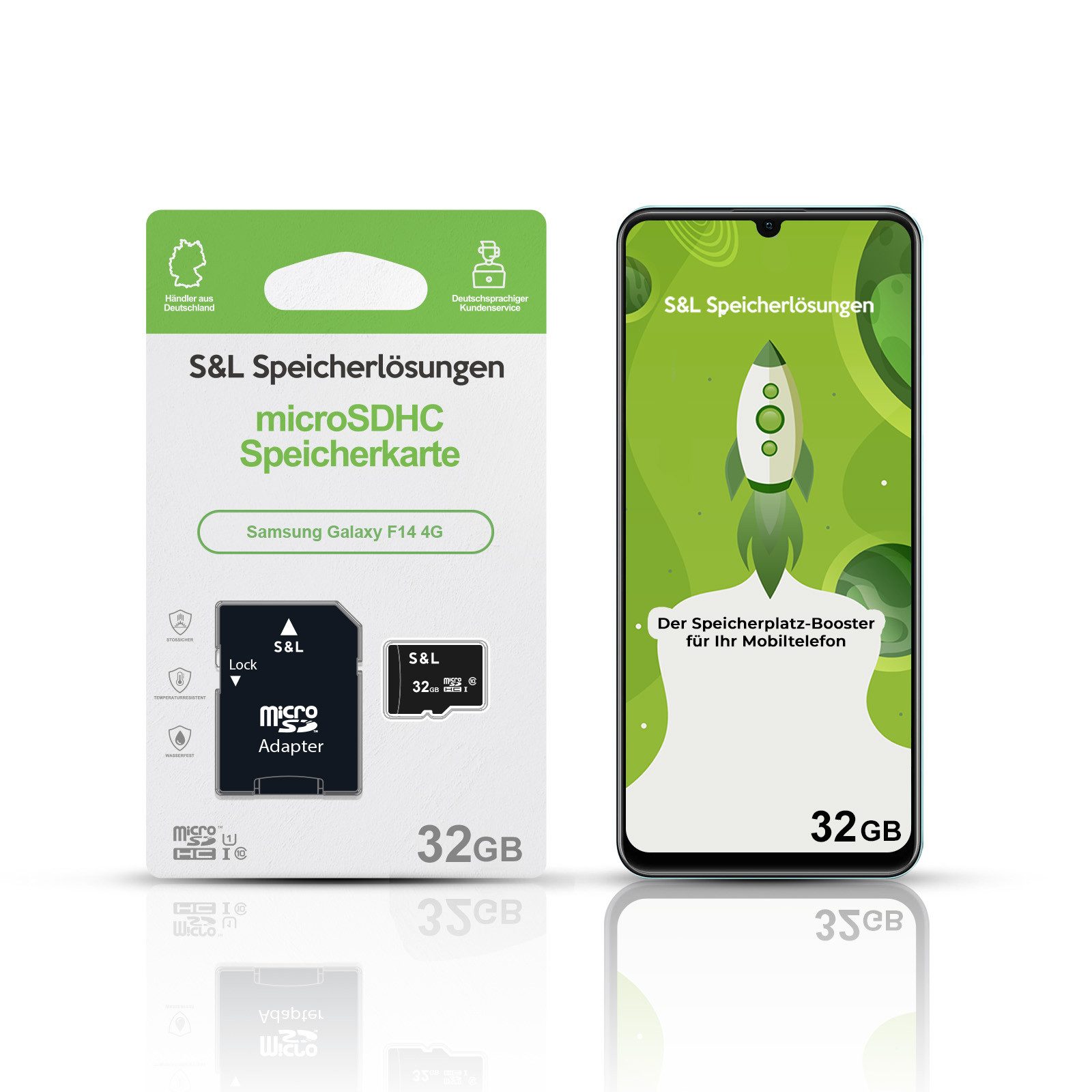 Tec-Expert microSD Karte S&L für Samsung Galaxy F14 4G Speicherkarte (32 GB, Class 10, microSDHC)