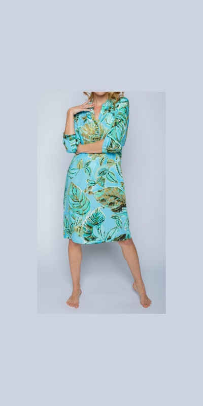 Emily Van Den Bergh Blusenkleid Damenkleid EMILY VAN DEN BERGH Aqua Dschungelprint