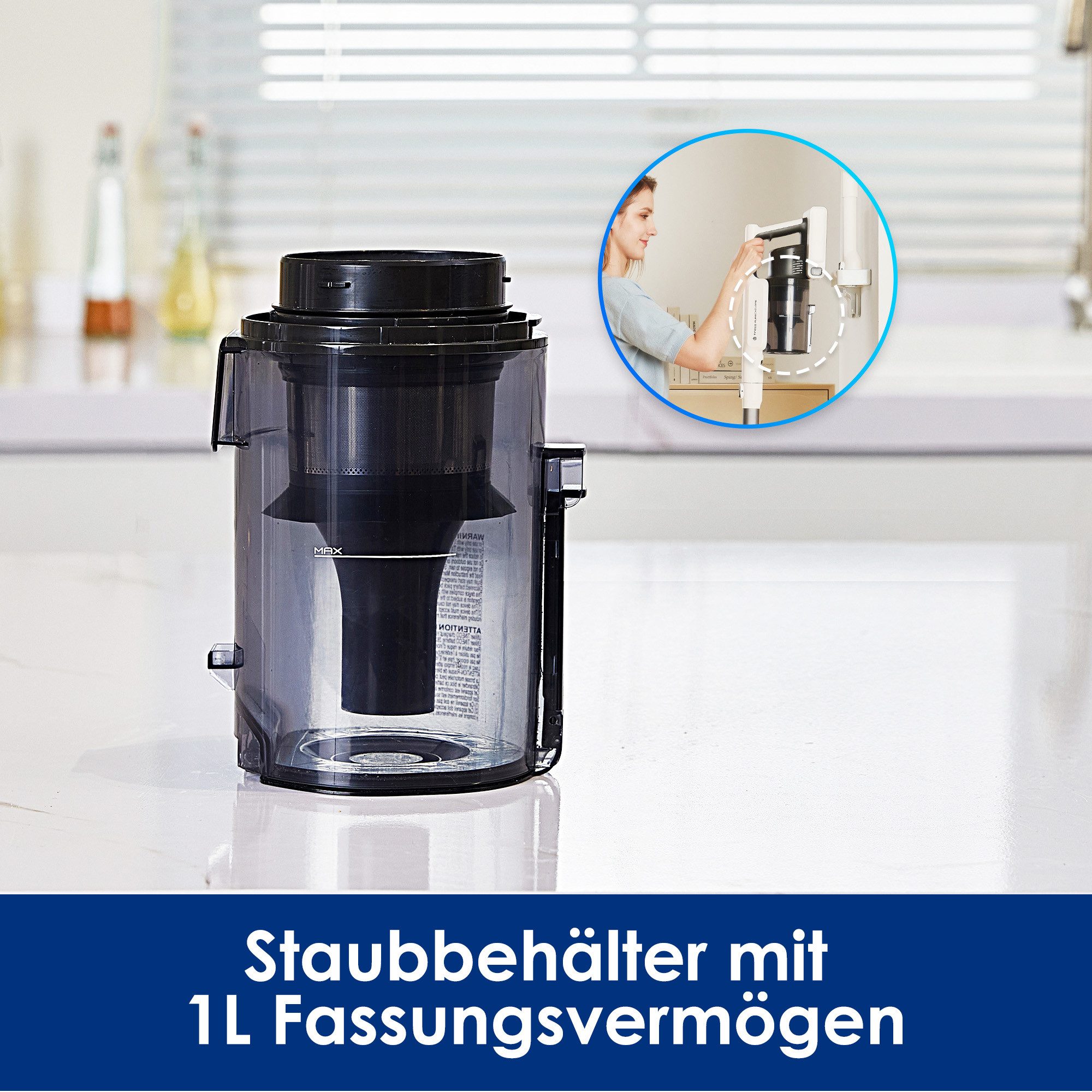 Tineco Akku-Stielstaubsauger A30S Plus, 160Watt Saugleistung, 1L Staubbehälter, Schmutzerkennung, 500 W, beutellos, Anti Haar-Verhedderung, 60 Minuten Akku Laufzeit, Akku wechselbar
