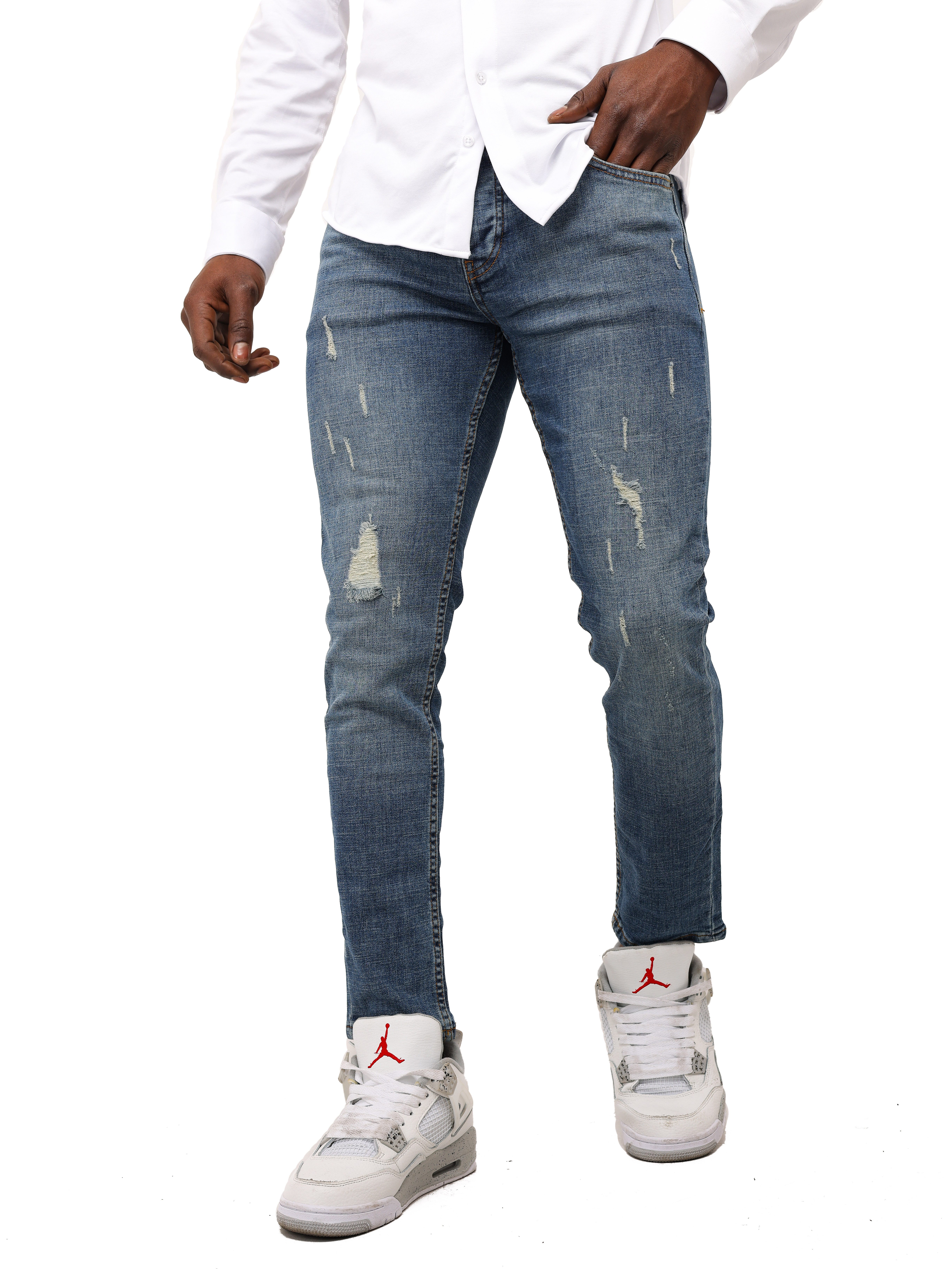 Denim Distriqt Skinny-fit-Jeans Lässige Herren Destroyed Skinny Jeans Blau günstig online kaufen