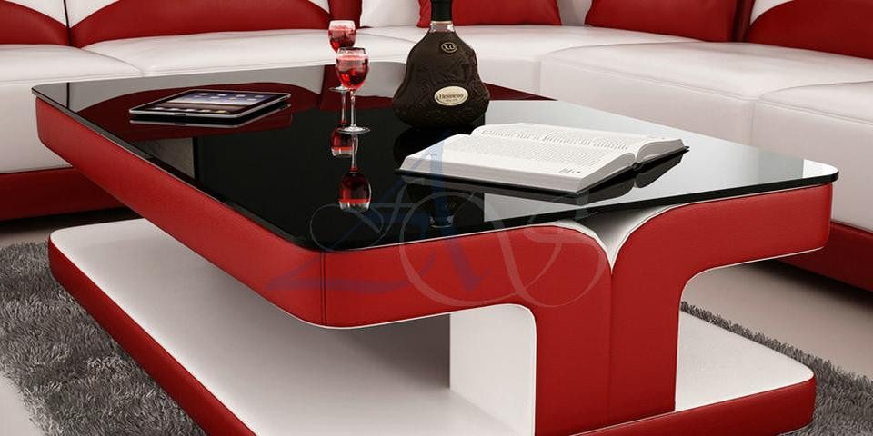 Xlmoebel Couchtisch Designer-Couchtisch mit Lederpolster und Glasplatte (Couchtisch Modell " SB 775), Hergestellt in Europa