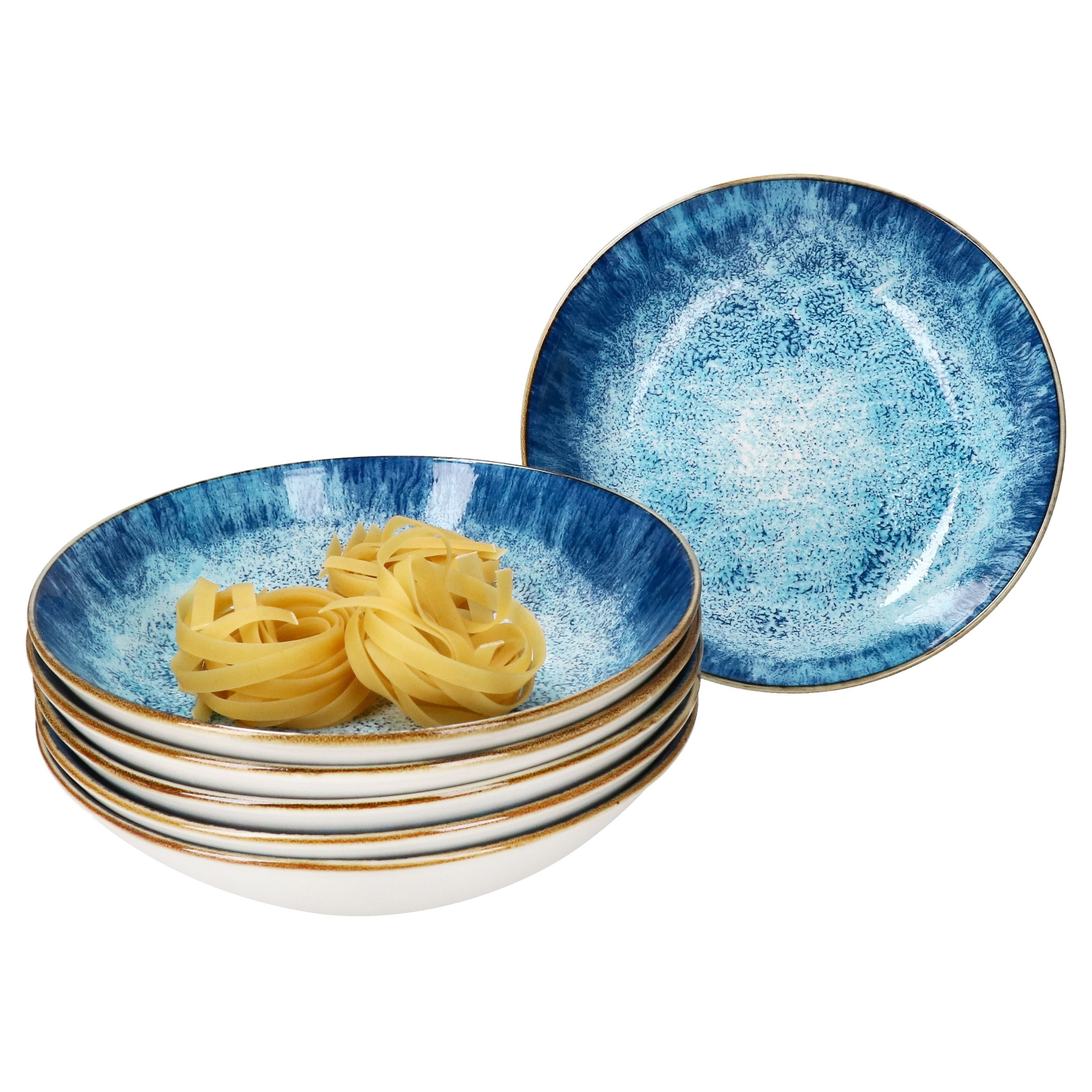 Suppenteller Marina 6er Set Suppenteller blau 450ml Porzellan Teller tief Pasta