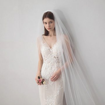AUKUU Kopftuch Einfacher Einfacher Brautschleier weiß lang doppellagig 3 m, nachhängender Kopfschmuck 300 cm