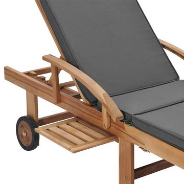 vidaXL Wellnessliege Sonnenliege mit Auflage Massivholz Teak Dunkelgrau Gartenliege Holz