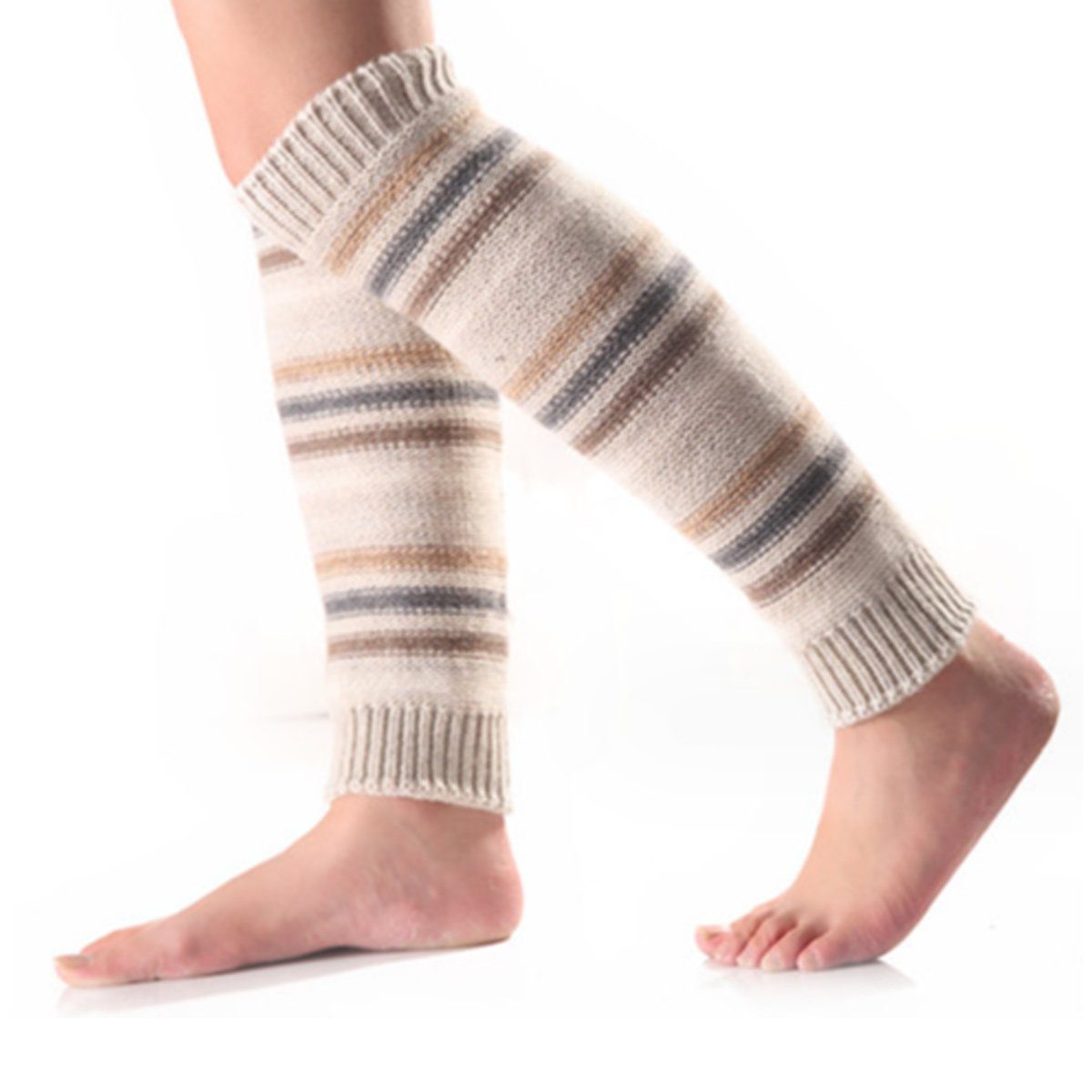 Jormftte Beinstulpen Damen Beinwärmer,Böhmischer Stil,Winter Warmers Abdeckung Socken Beige