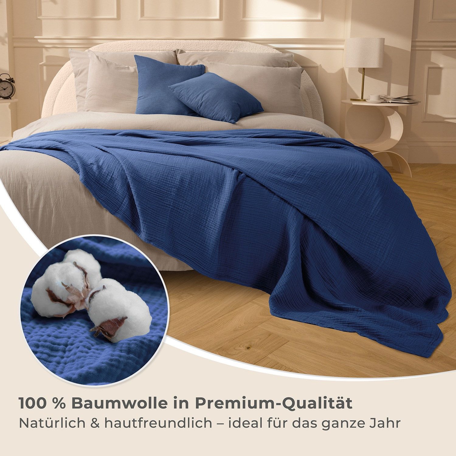 Laynenburg Tagesdecke Musselin aus 100% Baumwolle – Baumwolldecke, Kuscheldecke, Wohndecke als Sommerdecke, Bett-Überwurf, Couch-Überwurf, Sofa-Decke – Bild 4 von 5