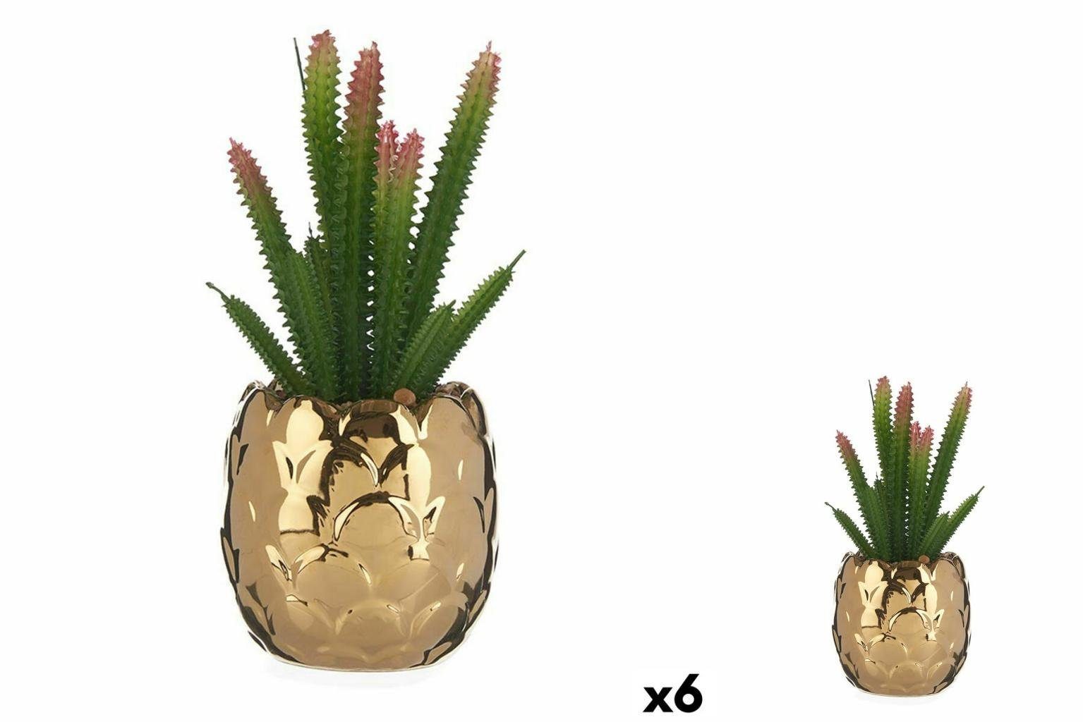 Künstliche Zimmerpflanze Dekorationspflanze aus Keramik Gold Kaktus grün Kunststoff 6 Stück, Ibergarden, Höhe 21 cm