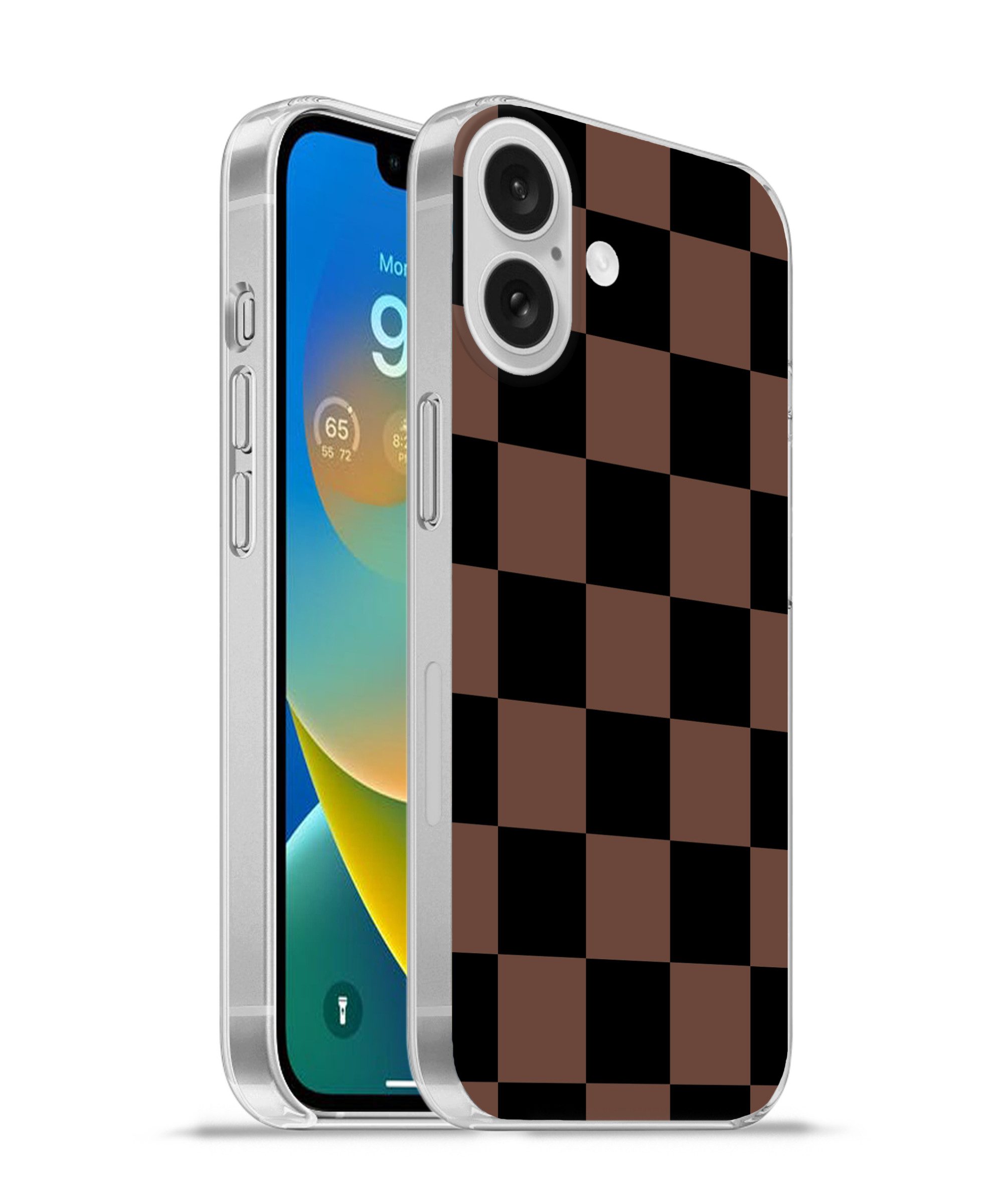 MuchoWow Handyhülle für Apple iPhone 16 Schachbrettmuster - Braun - Schwarz - Blöcke, Smartphone-Bumper, Print, Handy Schutzhülle Dünn