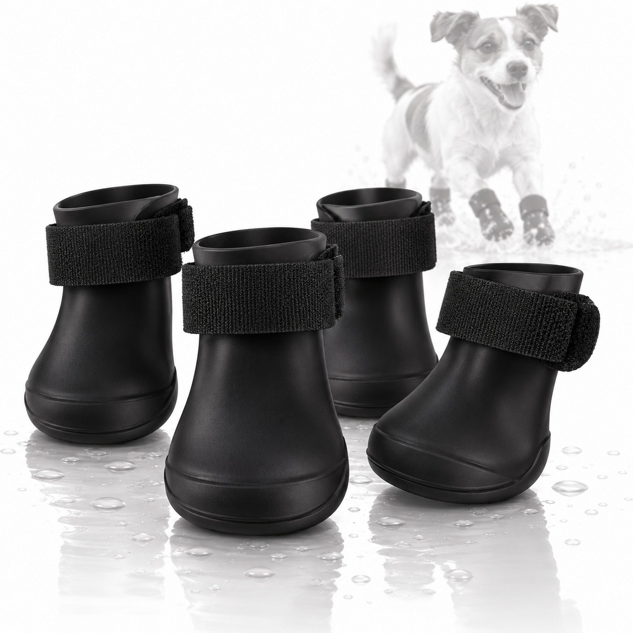 FLOCKI Pets™ Hundejacke Hundeschuhe Gummi 4er-Set Pfotenschutz mit Klettverschluss für Regen, 4er-Set, flexibles Material, verstellbarer Klettverschluss