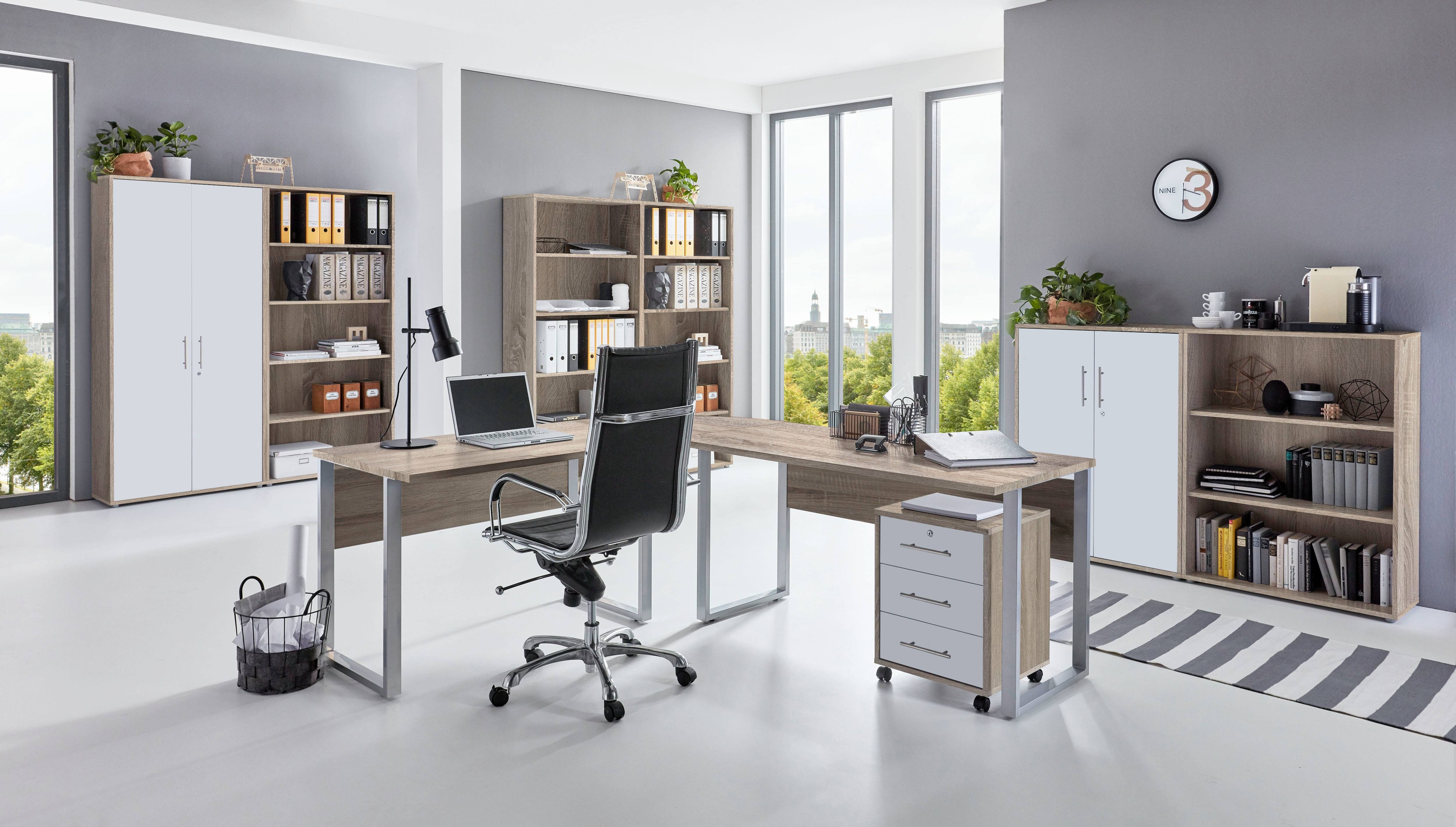 BMG Möbel Büromöbel-Set Office Edition 7, (Komplett-Set, 8-tlg), mit Winkelschreibtisch und abschließbaren Aktenschränken
