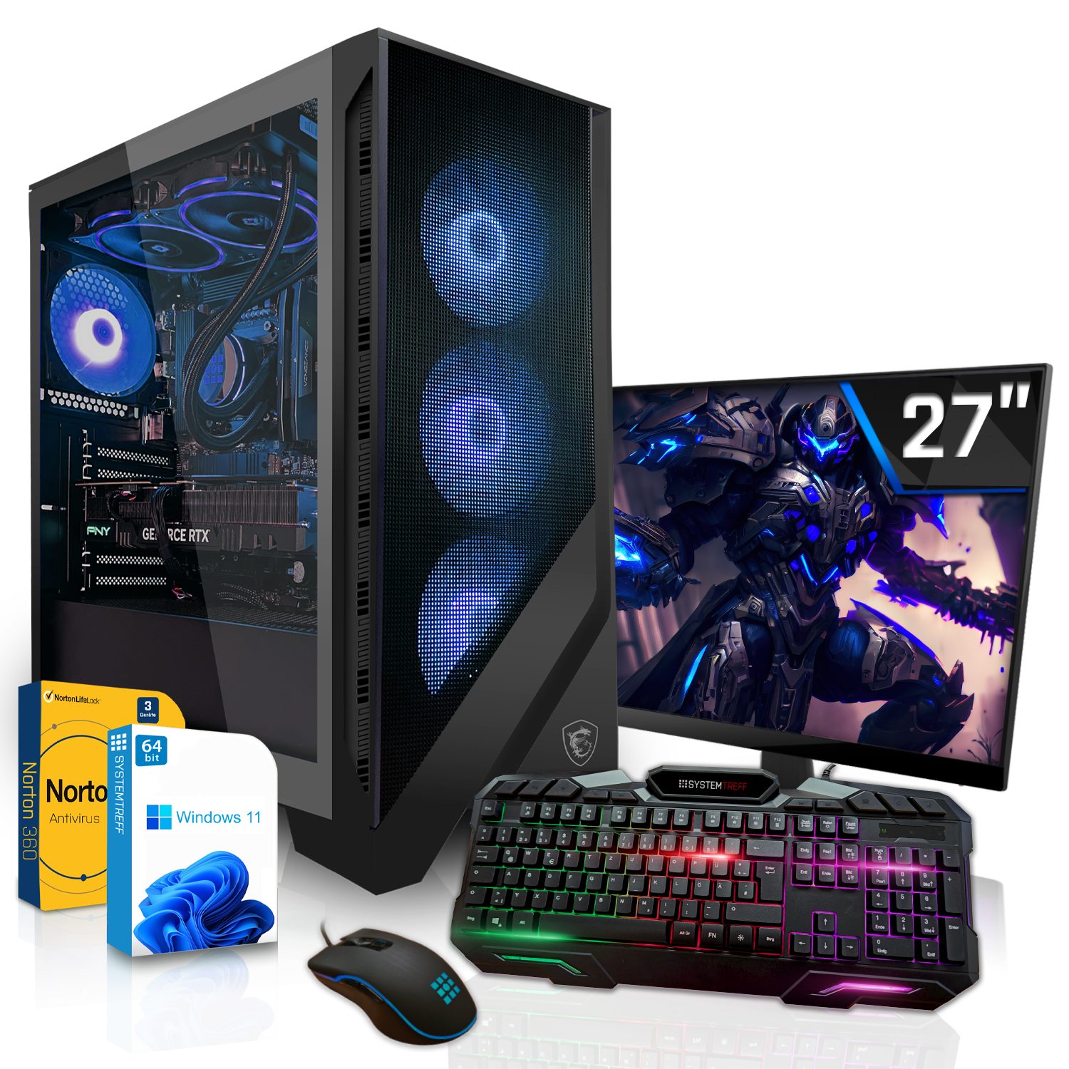 SYSTEMTREFF Gaming-PC-Komplettsystem (27", Intel Core i9 14900F, GeForce RTX 4070, 32 GB RAM, 1000 GB SSD, Windows 11, WLAN)