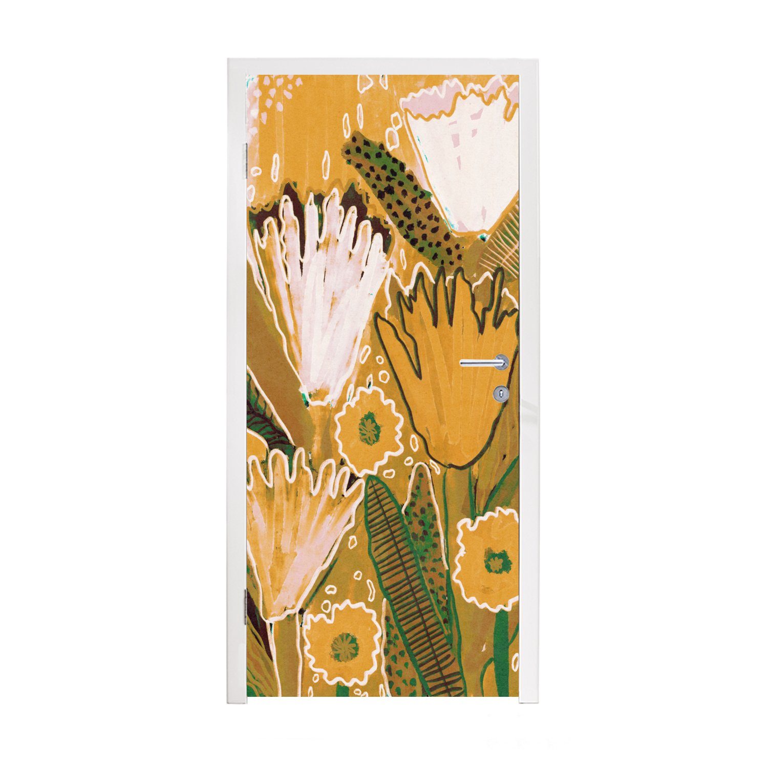 MuchoWow Türtapete Blumen - Gelb - Pflanzen, Matt, bedruckt, (1 St), Fototapete für Tür, Türaufkleber, 75x205 cm