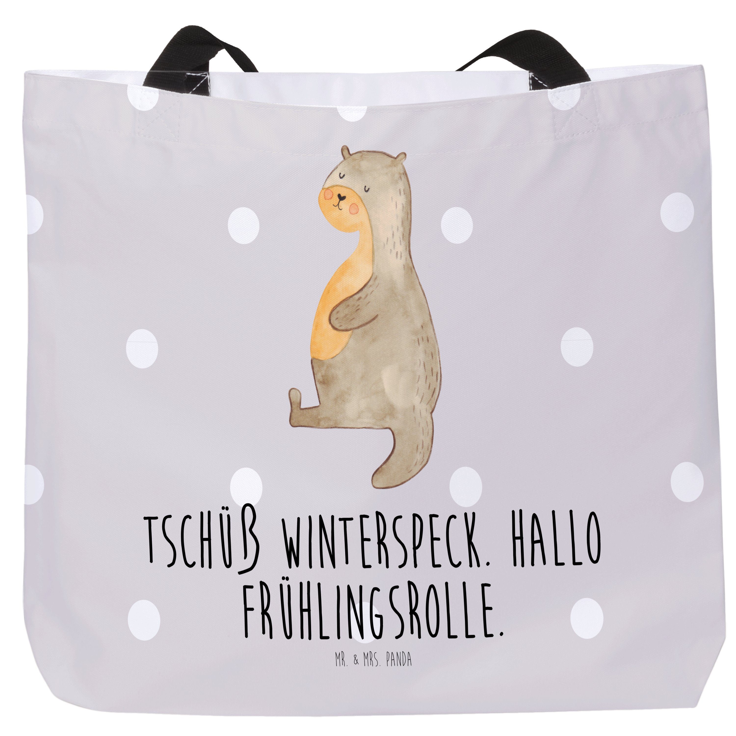 Einkaufstasche, & Pastell Bauch Panda Mrs. Shopper - Sportmuffel, - Grau T Geschenk, (1-tlg) Mr. Otter