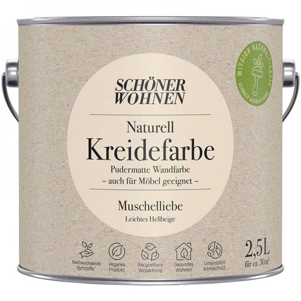 SCHÖNER WOHNEN FARBE Wandfarbe Schöner Wohnen Naturell Kreidefarbe 2,5 Ltr. Muschelliebe leichtes He