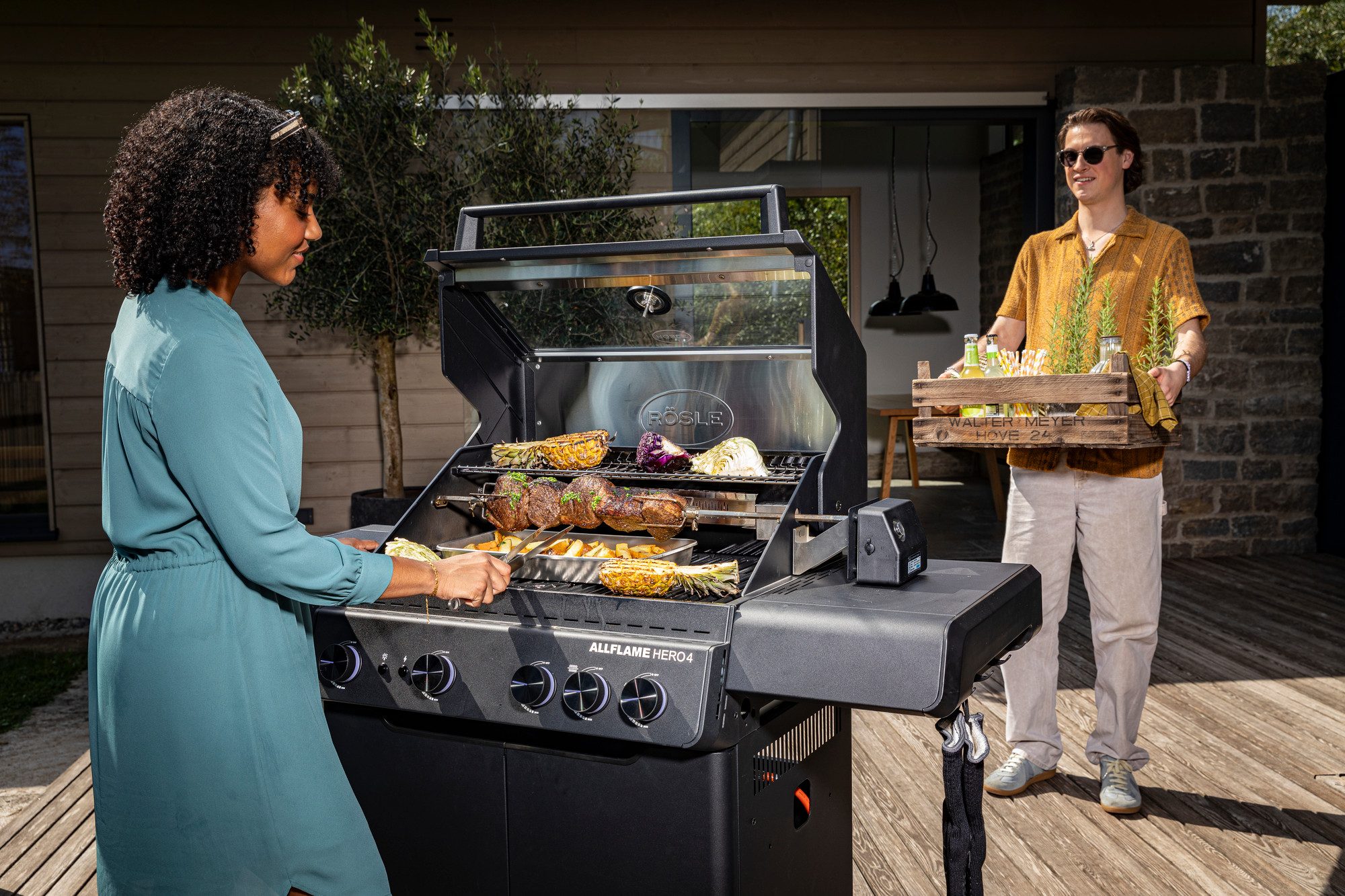 RÖSLE Grillspieß ALLFLAME-Serie, Drehspieß inkl. Elektromotor