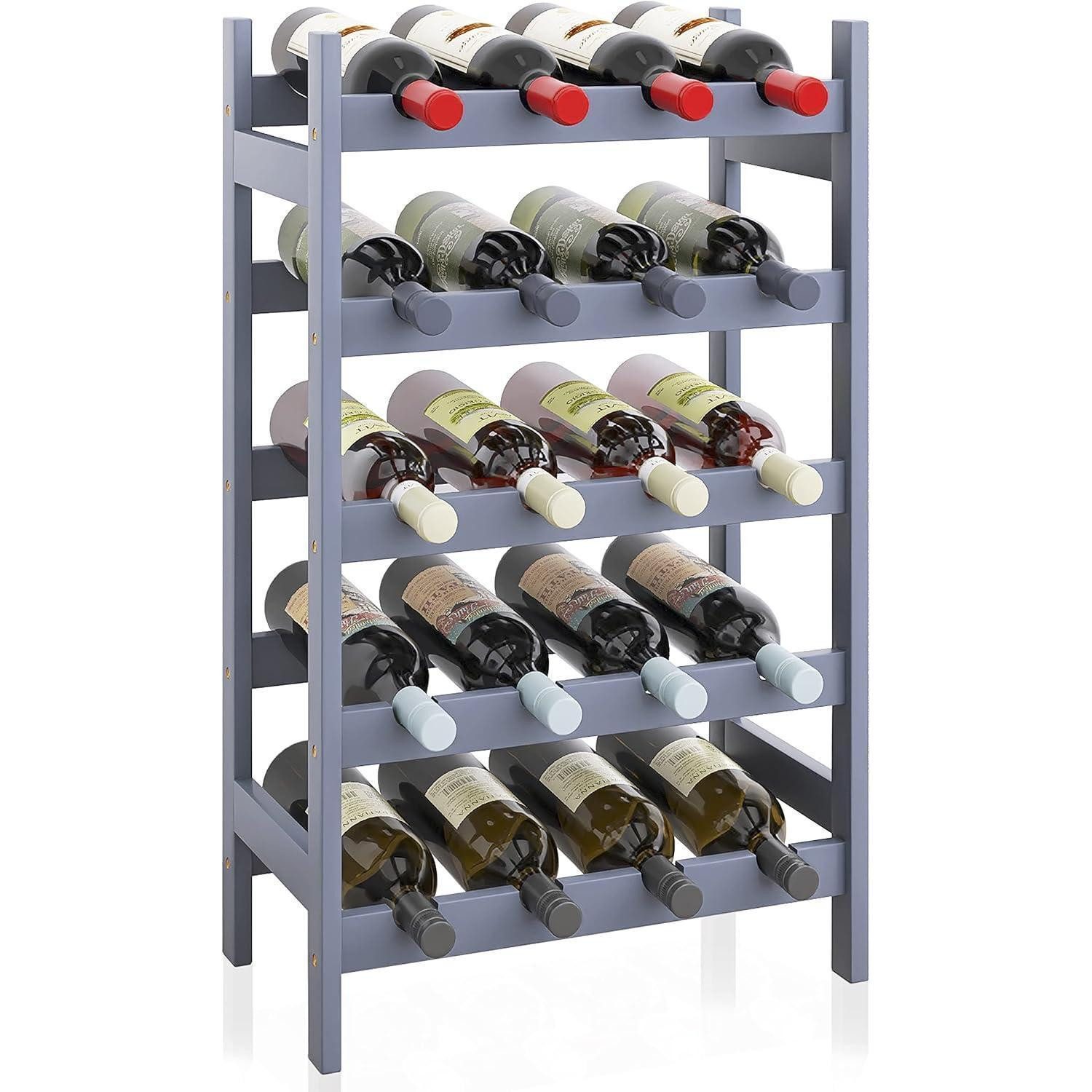 LuxusKollektion Weinregal Bambus-Weinregal 20 Flaschen 5-stöckige freistehende Lagerregale Grau