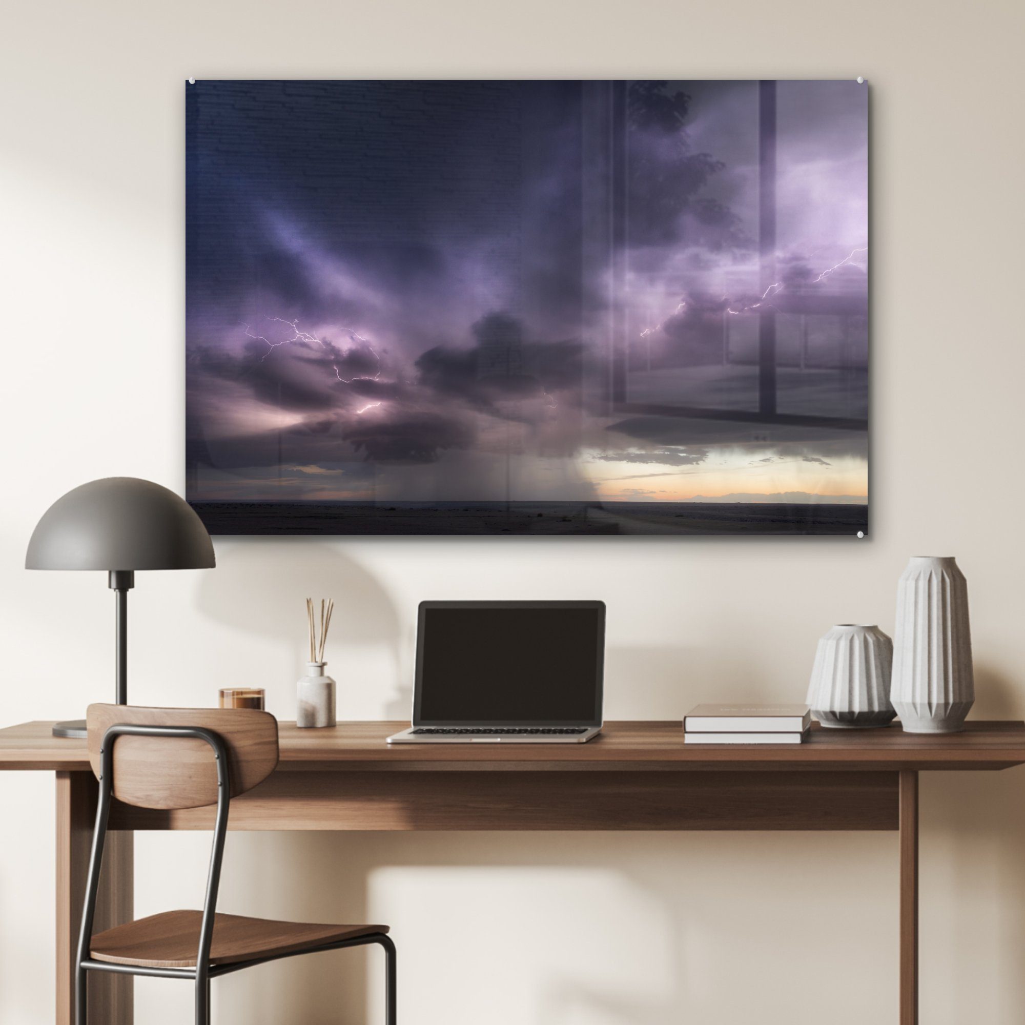 MuchoWow Acrylglasbild & mit Dunkle Acrylglasbilder Schlafzimmer Schattierungen, St), Wolken violetten (1 Wohnzimmer