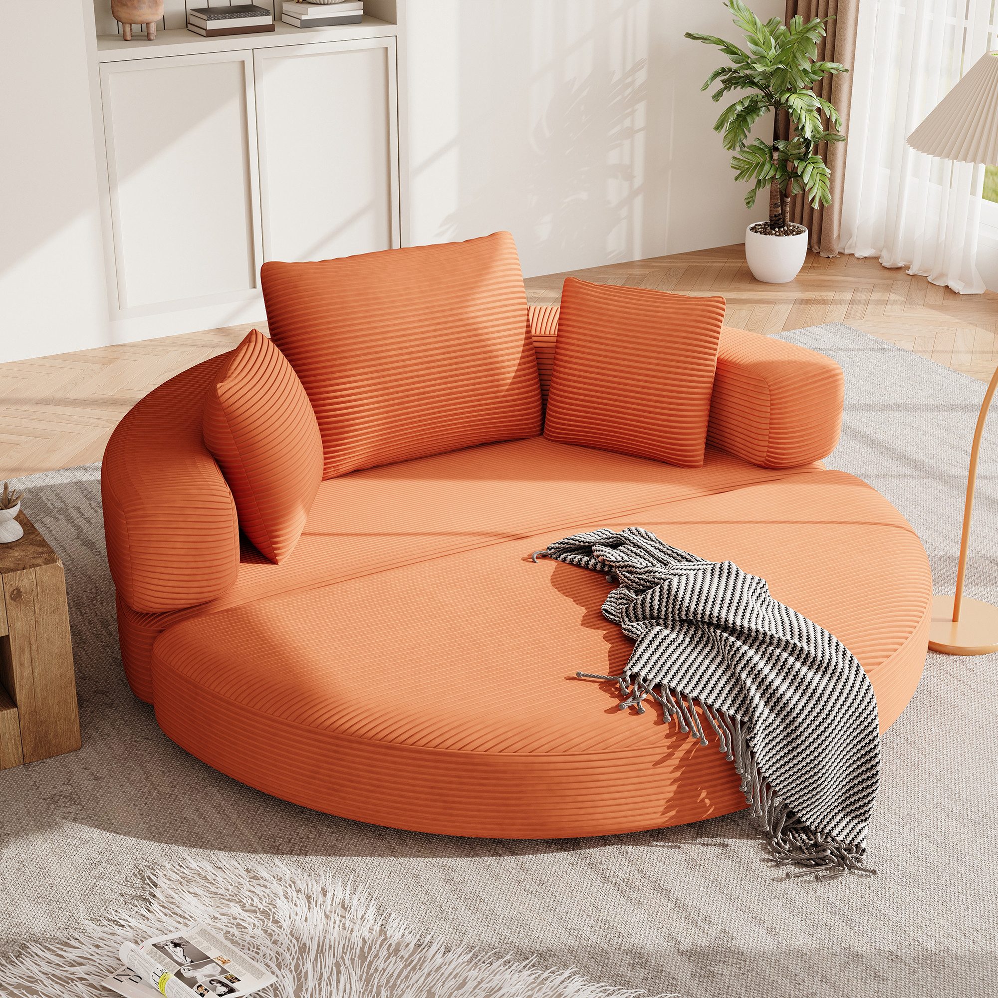 Merax Schlafsofa mit Schlaffunktion, Multifunktionales Sofa mit Hocker, Boneless Couch, Klappsofabett für Wohn/Arbeits/Schlafzimmer 1 Teile, 2-in-1 Sofa-Bett mit Cordstoffbezug inkl. 3 Kissen, 173x176cm