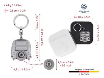 VW Collection by BRISA Schlüsselanhänger Volkswagen Schlüsselring im VW Bulli T1 Design, mit Einkaufswagenchip aus Metall