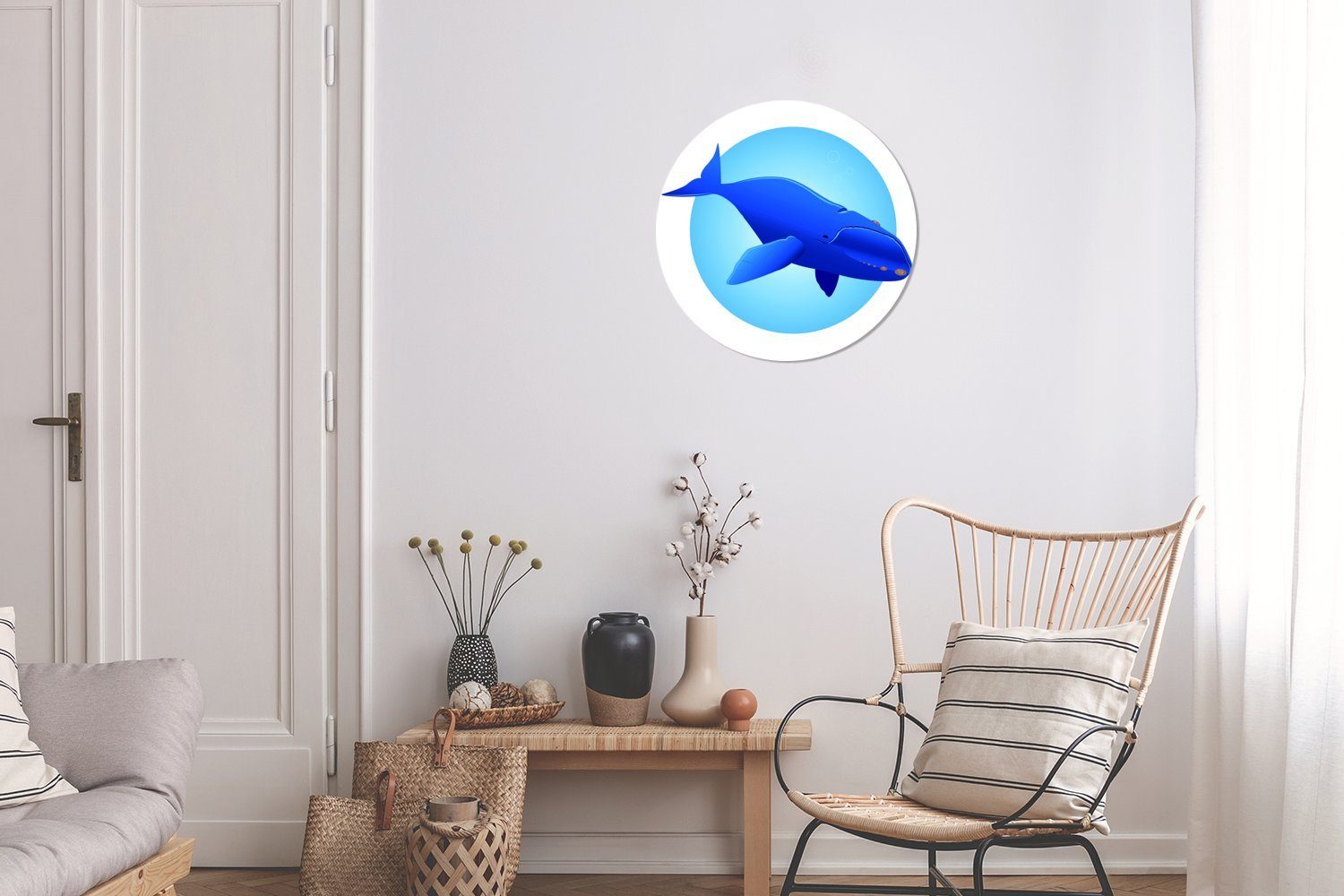 (1 Illustration Wohnzimmer Hintergrund Wandsticker St), Rund, Kinderzimmer, Tapetenaufkleber, für Tapetenkreis blauem Blauwals eines vor Eine MuchoWow