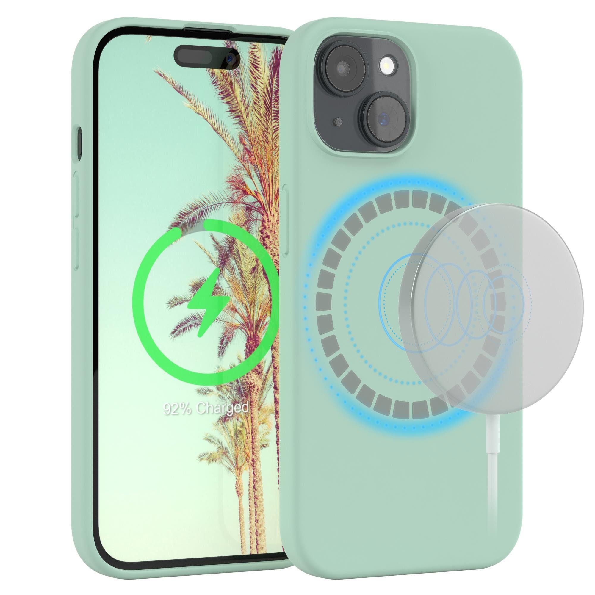 EAZY CASE Handyhülle Silikonhülle mit MagSafe für Apple iPhone 15 6,1 Zoll, Silikon Schutzhülle mit Kameraschutz TPU Hülle Slimcover Mint Grün