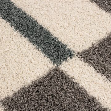 Hochflor-Teppich Kariert Design, Carpettex, Rund, Höhe: 30 mm, Runder Teppich Kariert Design Teppich im Teppich Wohnzimmer