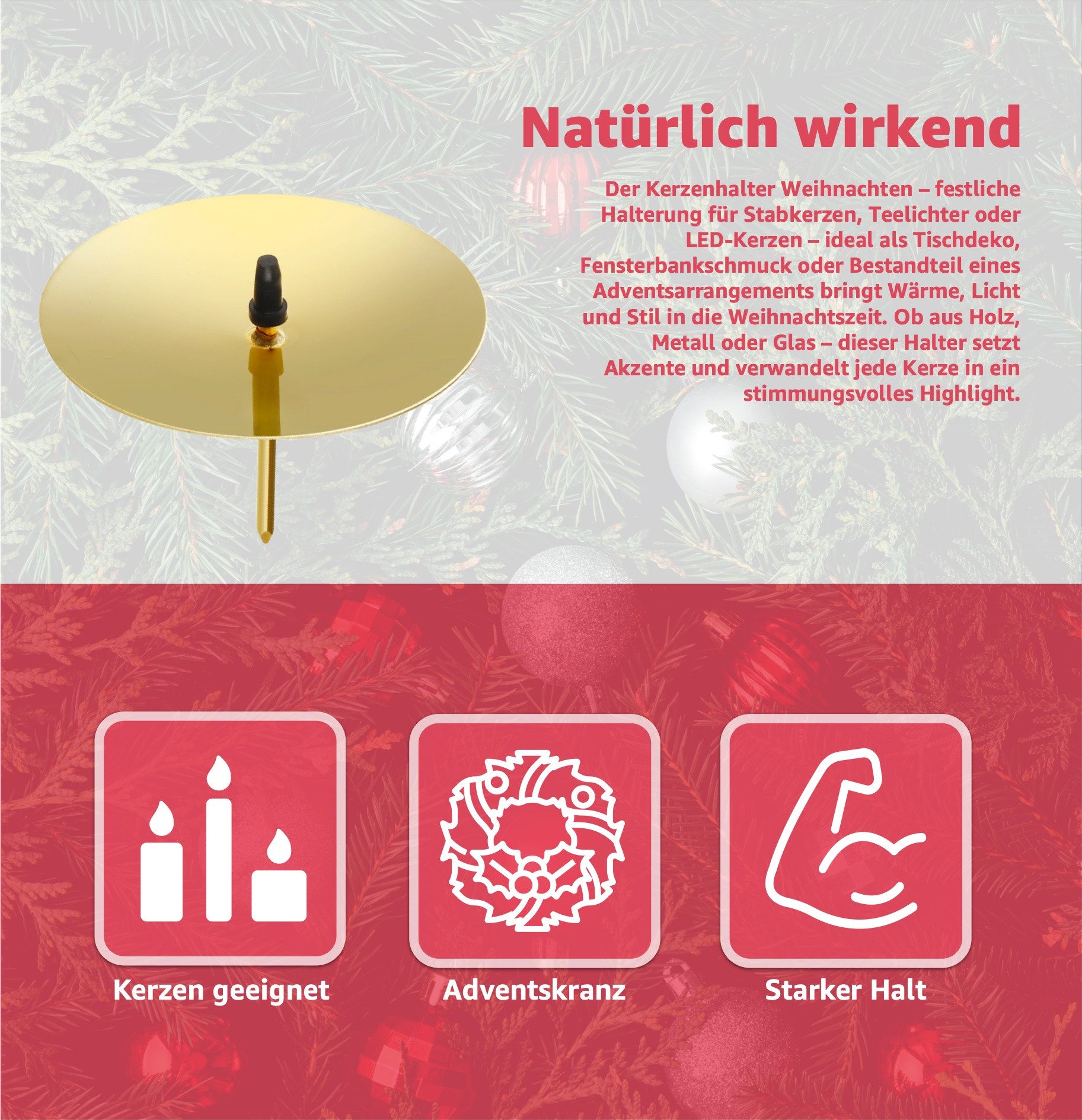MerryXmas Adventskranz 4x Kerzenstecker ca. 5 cm für Kerzen als Kerzenhalter, robustes Material