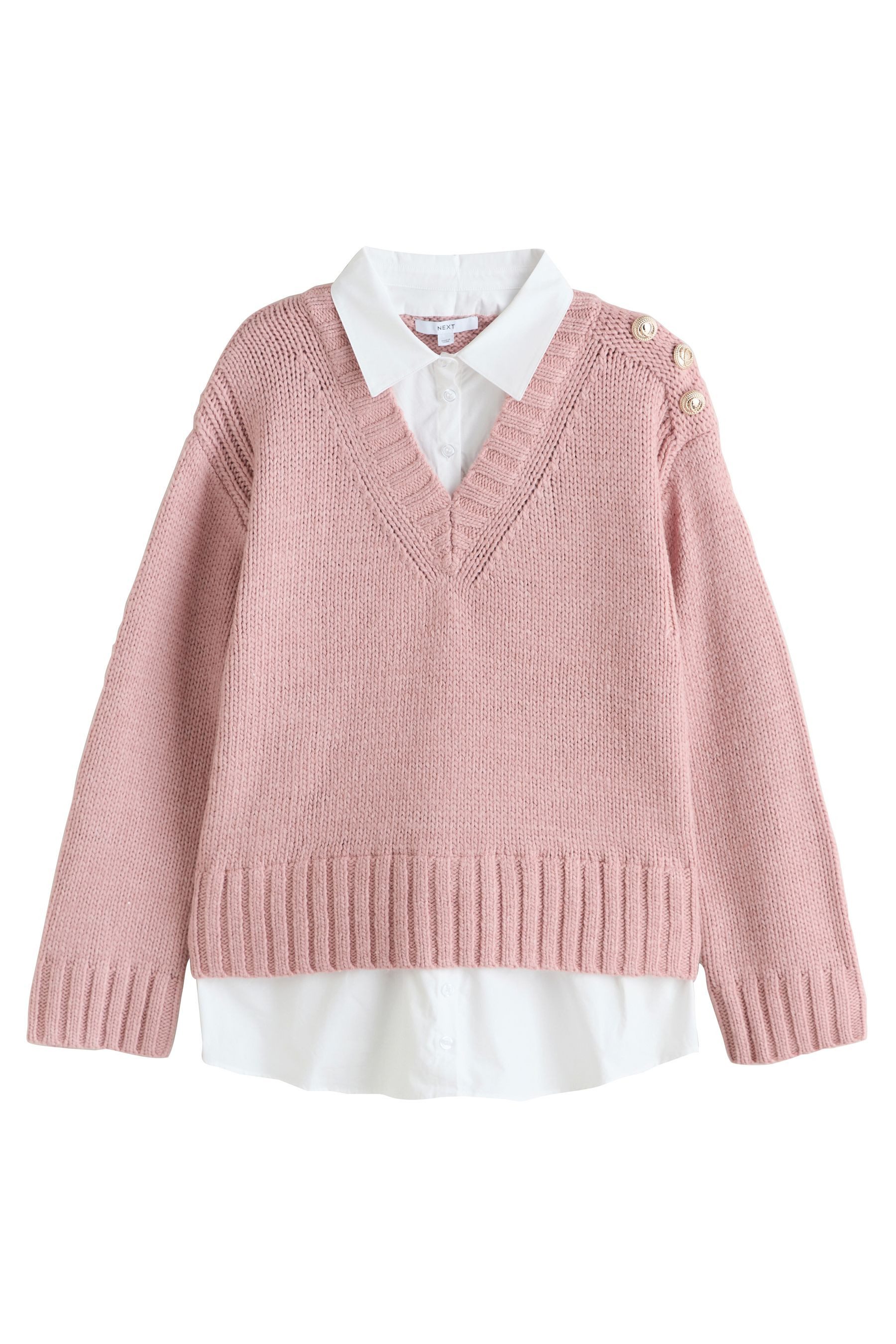 V-Ausschnitt-Pullover Strickpullover mit V-Ausschnitt und Hemdlage