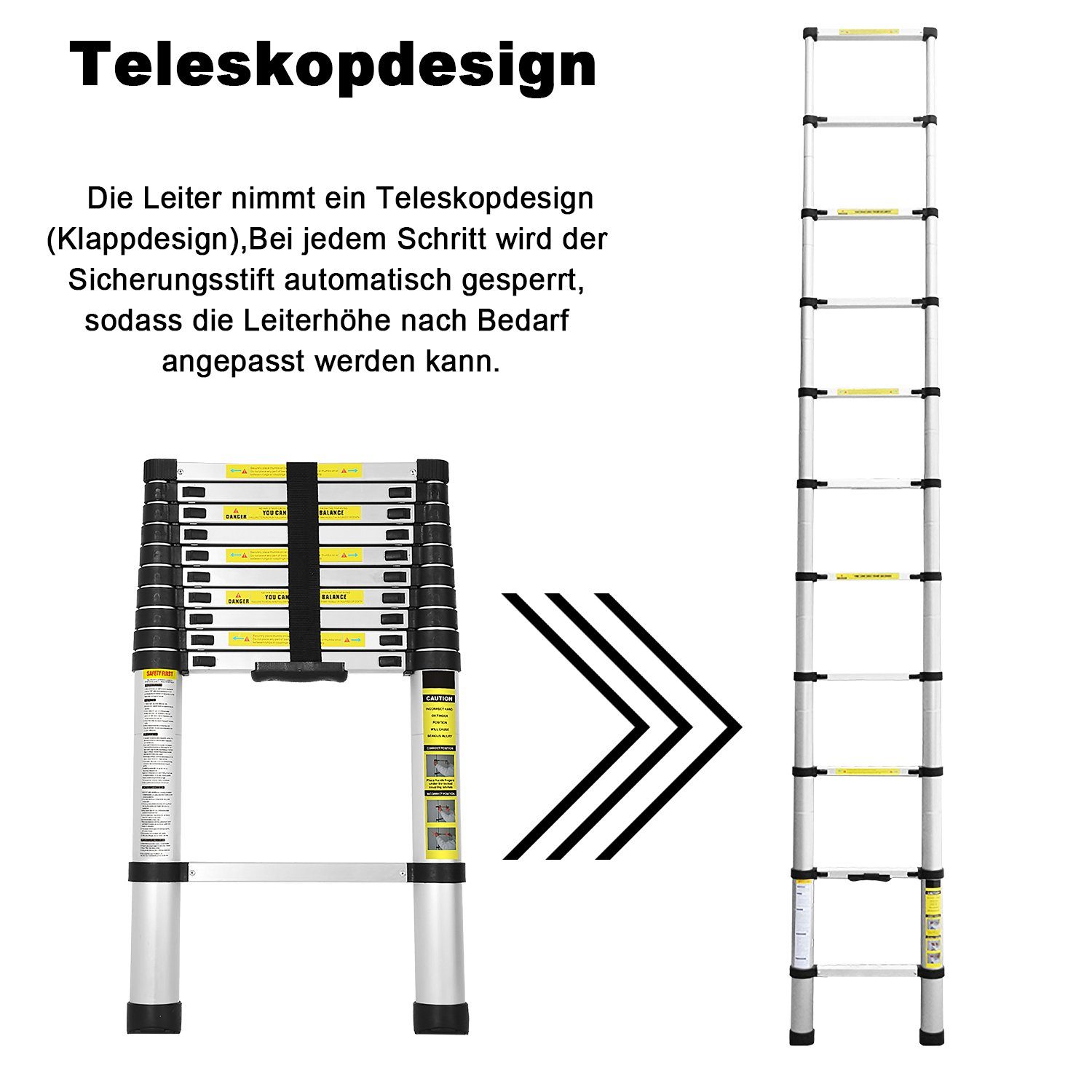 150kg Teleskopleiter Alu Klappbar bis Stehleiter Clanmacy Teleskopleiter Nicht Stabil Mehrzweckleiter Anlegeleiter 2.6m-4.4m Ausziehleiter