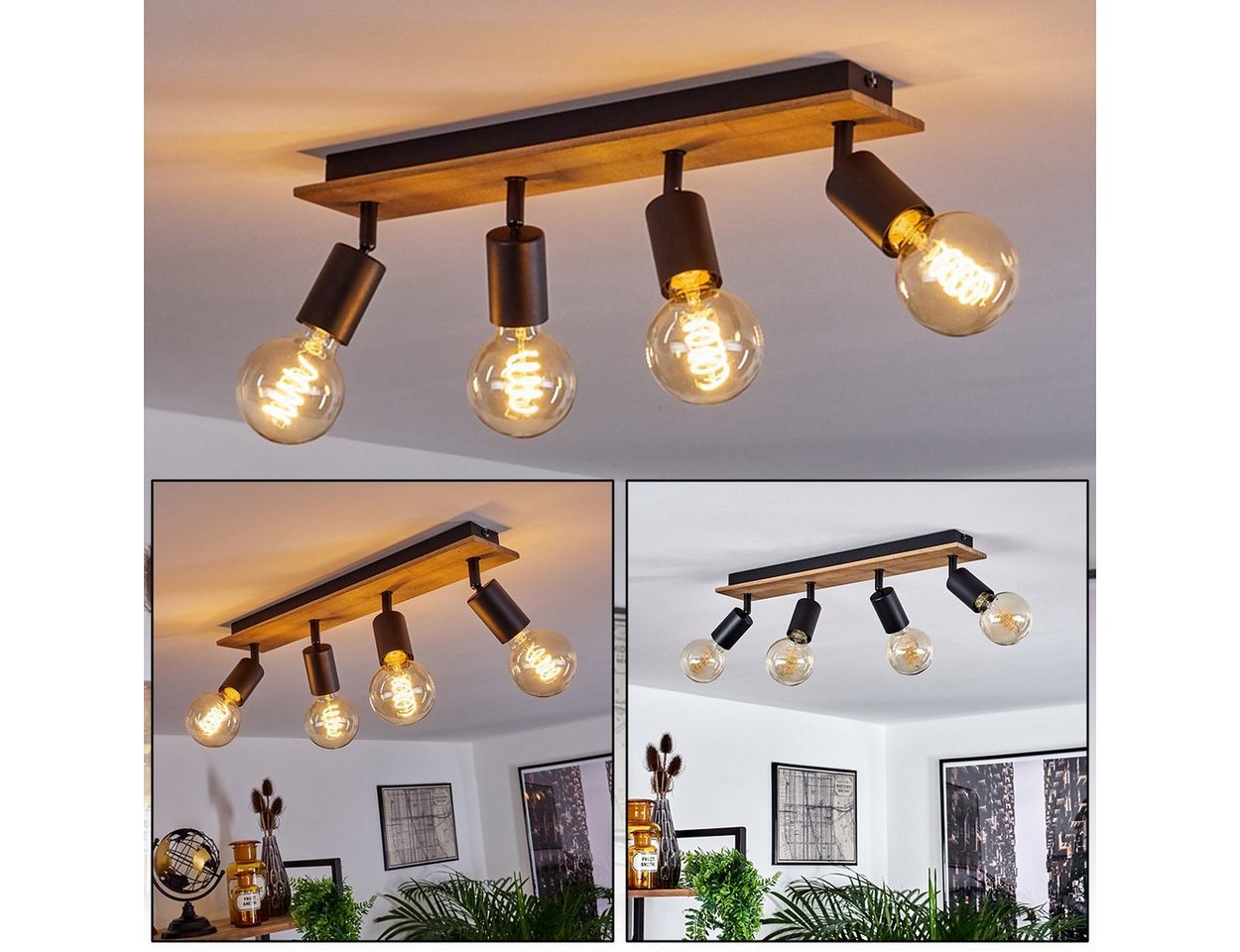 hofstein Deckenleuchte »Agnino« Deckenlampe aus Metall/Holz in Schwarz/Natur, ohne Leuchtmittel, mit verstellbaren Strahlern, 4xE27, Spot im Retro/Vintage Design