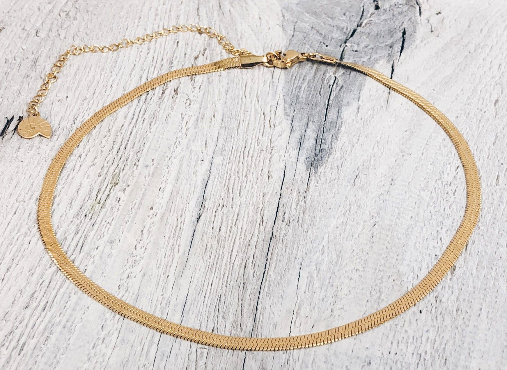 Hey Happiness Choker Kurze Schlange Kette, vergoldet, Edelstahl Damen Halskette Snake Fischgräte, wasserfest