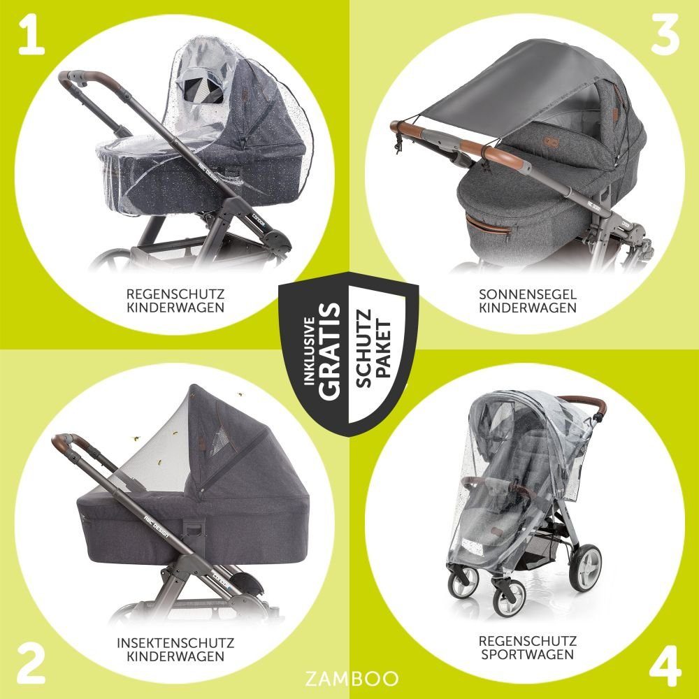 mit Edition Regenschutz Design (7-tlg), - Air ABC Asphalt, Babywanne, Sportsitz, Diamond 4 Lufträdern, Kombi-Kinderwagen Buggy Salsa - Kinderwagen