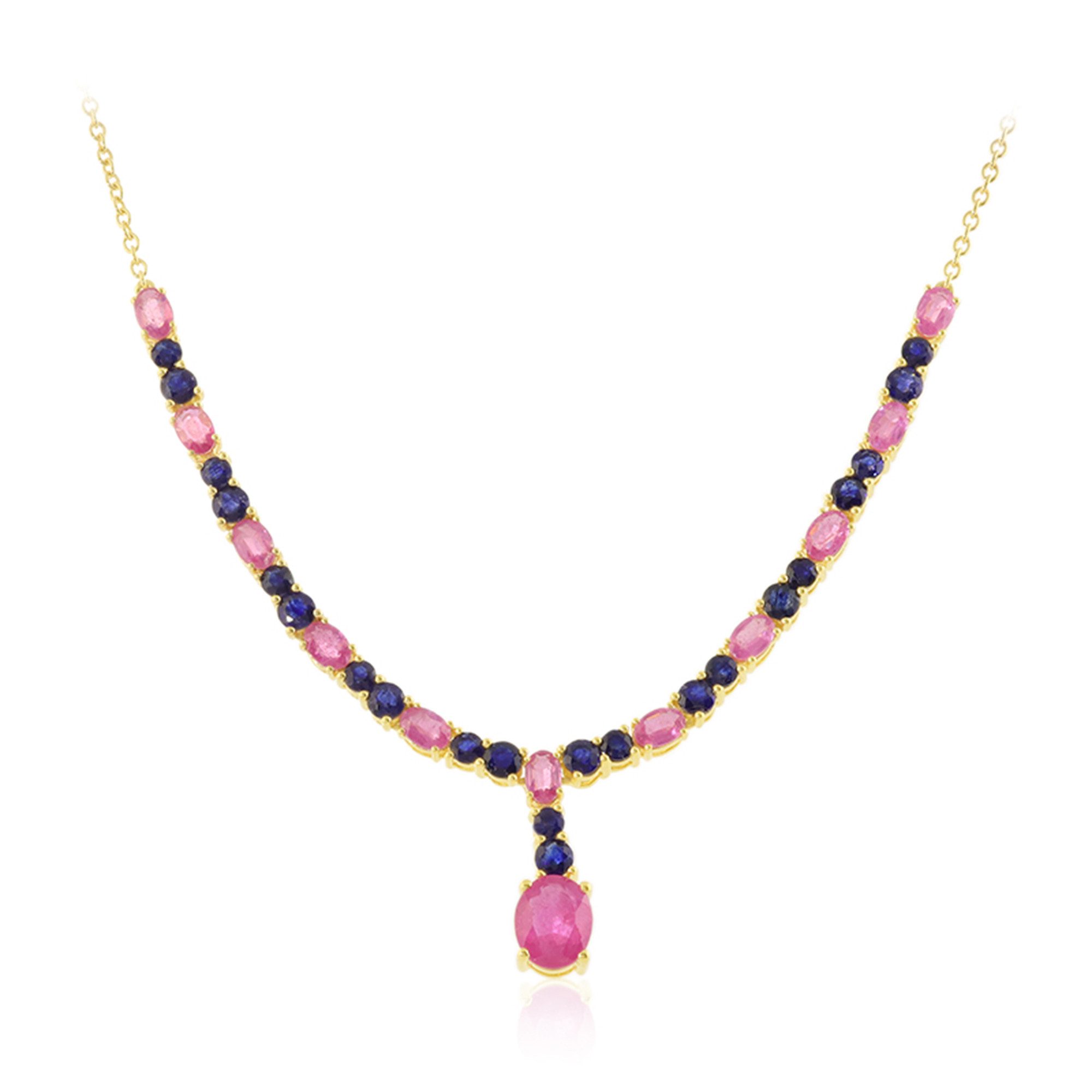 Silberkette Cavill 13,43 ct Madagaskar Saphir Silbercollier, rosa-blau, vergoldet
