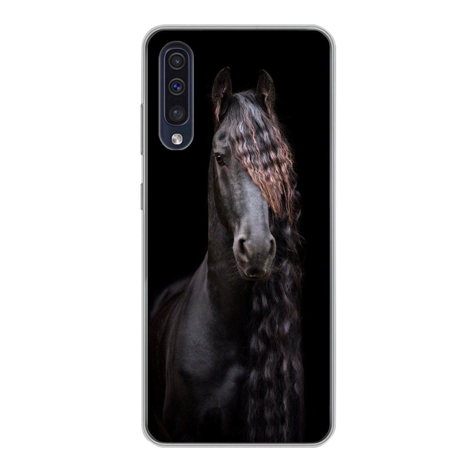 MuchoWow Handyhülle für Samsung Galaxy A30s Pferde - Friesisch - Mähne - Schwarz - Tiere, Smartphone-Bumper, Print, Handy Schutzhülle Dünn