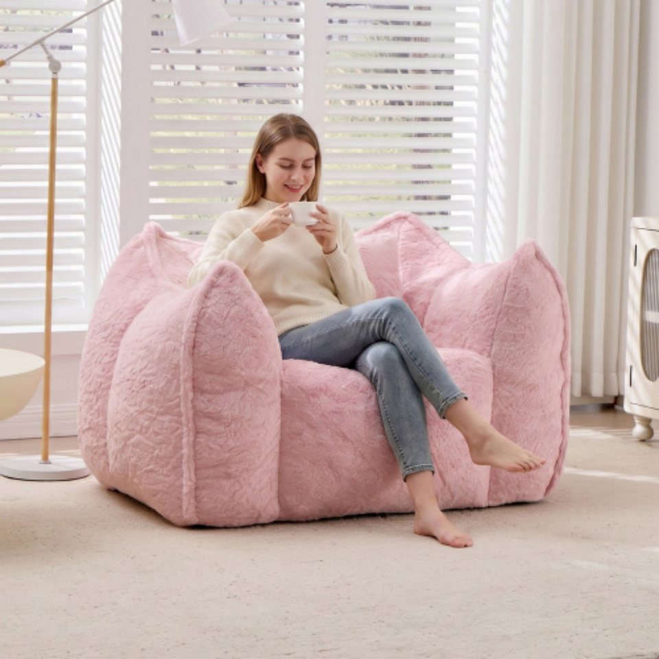 ANYSUN Sitzsack XXL Loungesessel mit Kissen, Kunstfell, für Erwachsene & Kinder (mit Armlehnen · mit Rückenlehne · mit Kissen), Mit Rückenlehne, breiten Armlehnen & Schaumstofffüllung, bis 200 kg