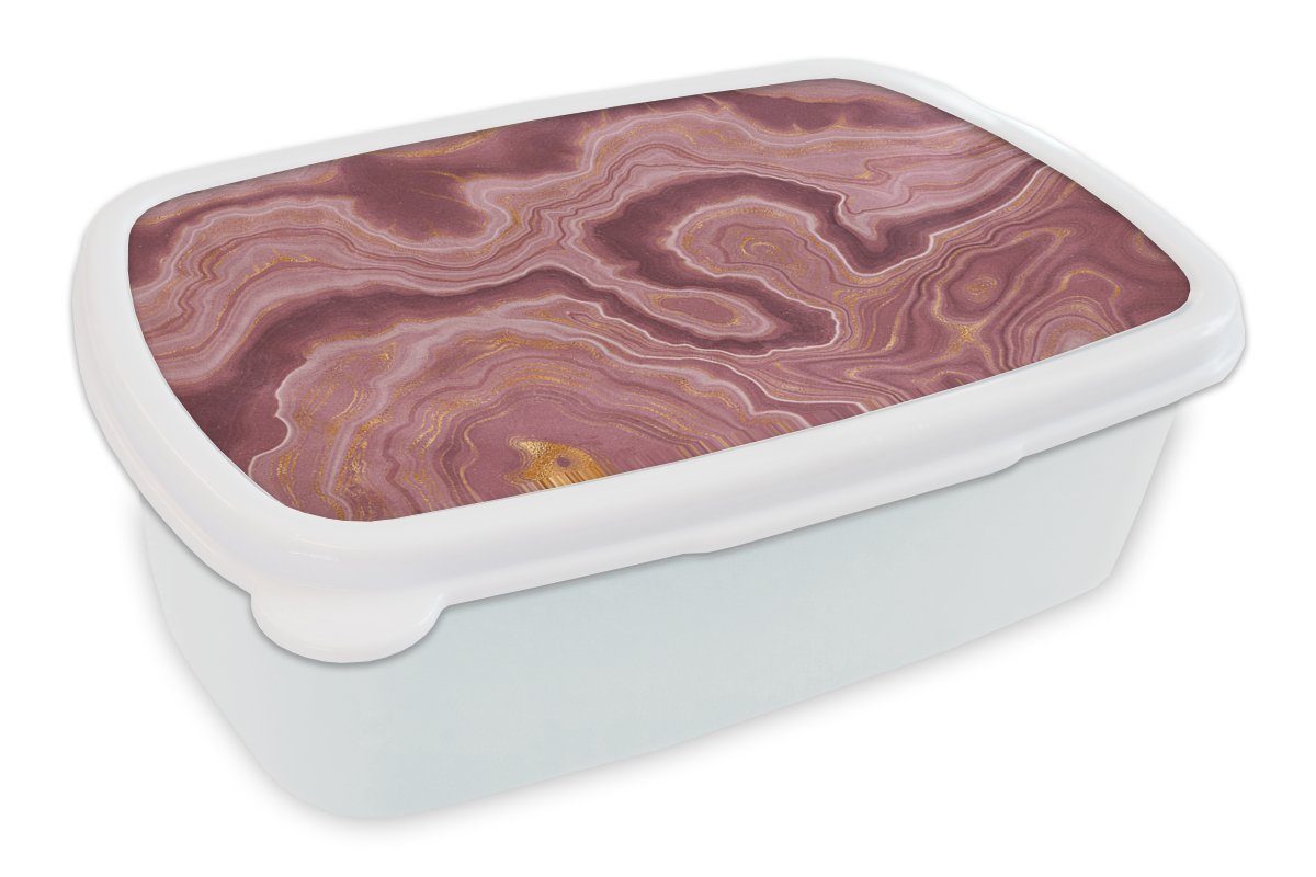 MuchoWow Lunchbox Achat - Abstrakt - Steine - Rosa, Kunststoff, (2-tlg), Brotbox für Kinder und Erwachsene, Brotdose, für Jungs und Mädchen weiß