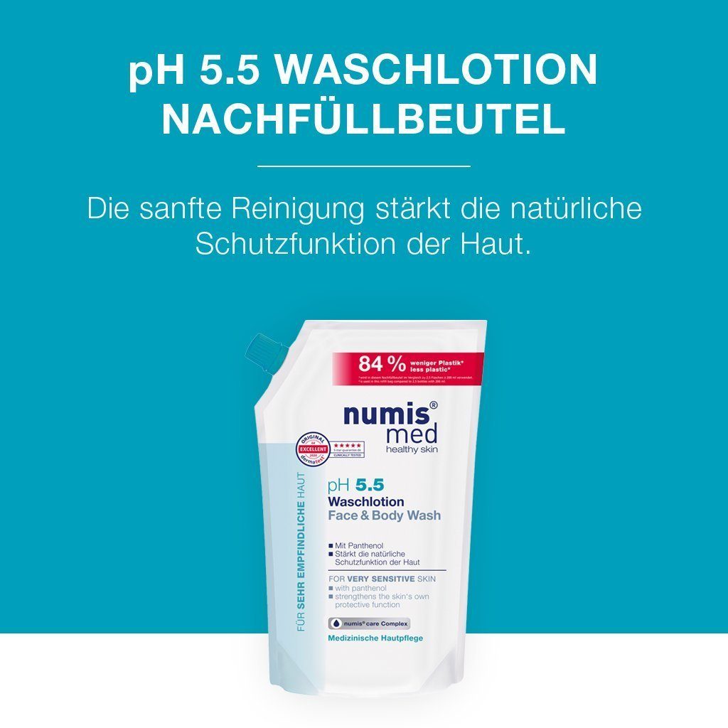 numis med Gesichtsreinigungsgel Waschlotion ph 5.5 Nachfüllbeutel - vegane Hautpflege (1x 500 ml), 1-tlg.