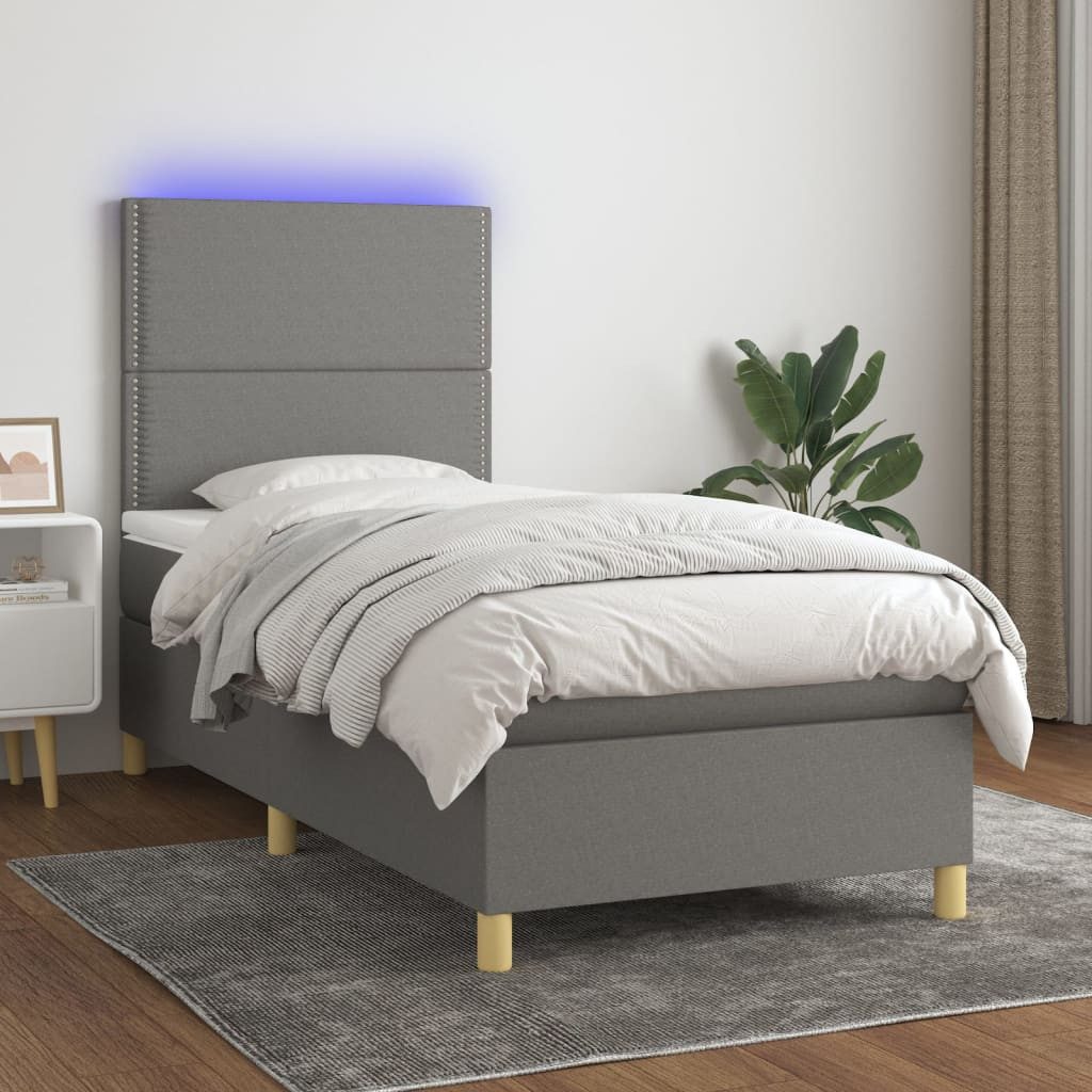 vidaXL Boxspringbett (80 x 200 cm, mit Nieten, Dunkelgrau), mit LED günstig online kaufen